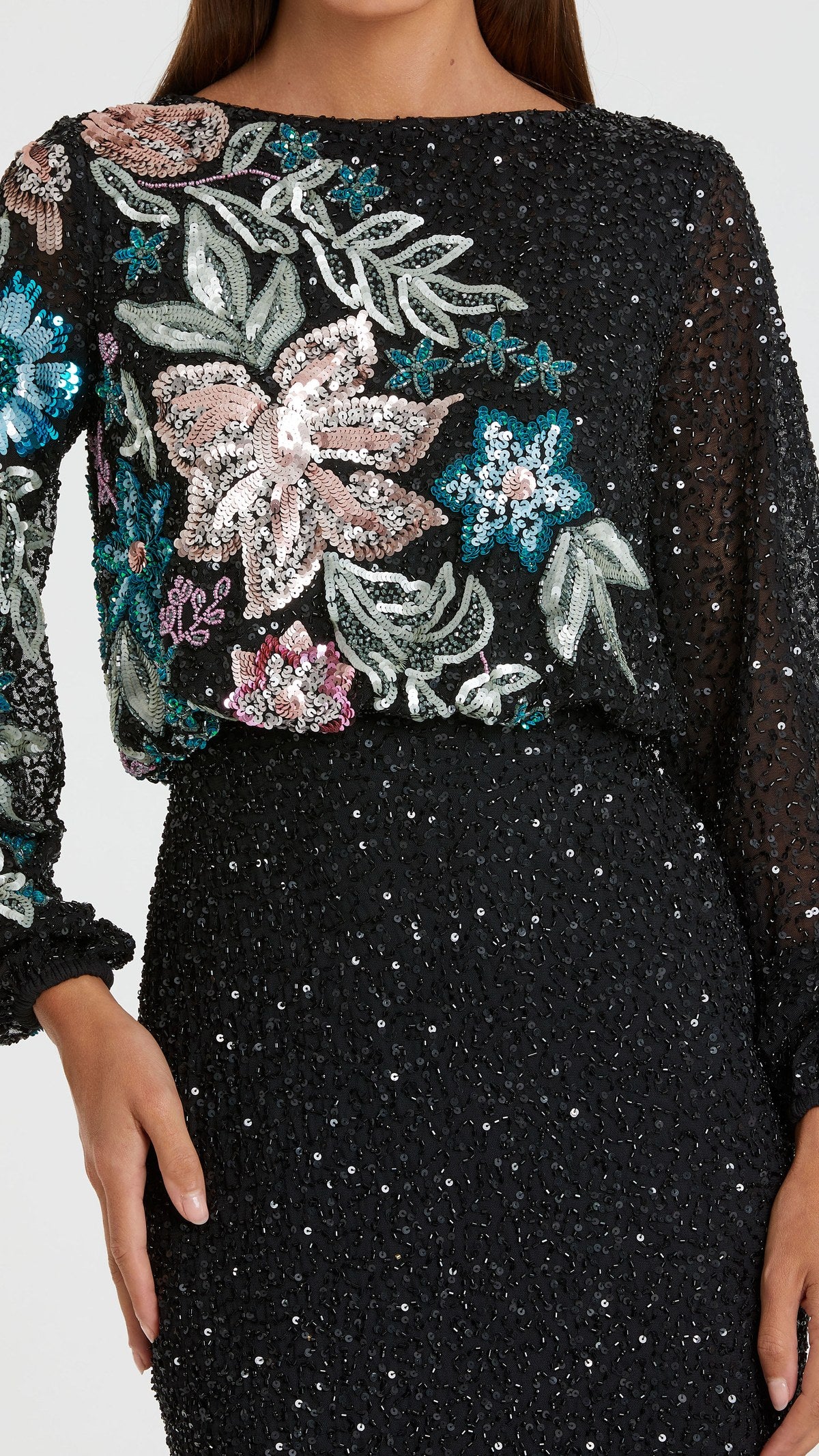 Mac Duggal style 995615P in Black Multi, detail view