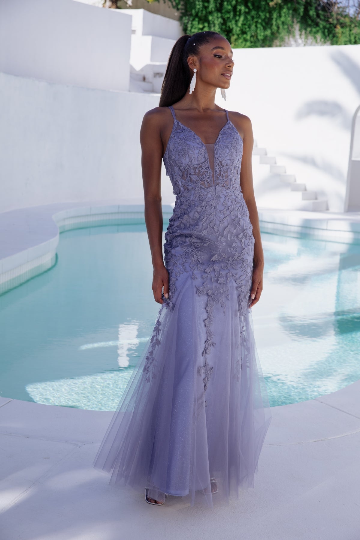 Prom Dresses Glitter Lace Applique Long Formal Sequin Prom Dress Eureka Fashion 9958 Slate Blue