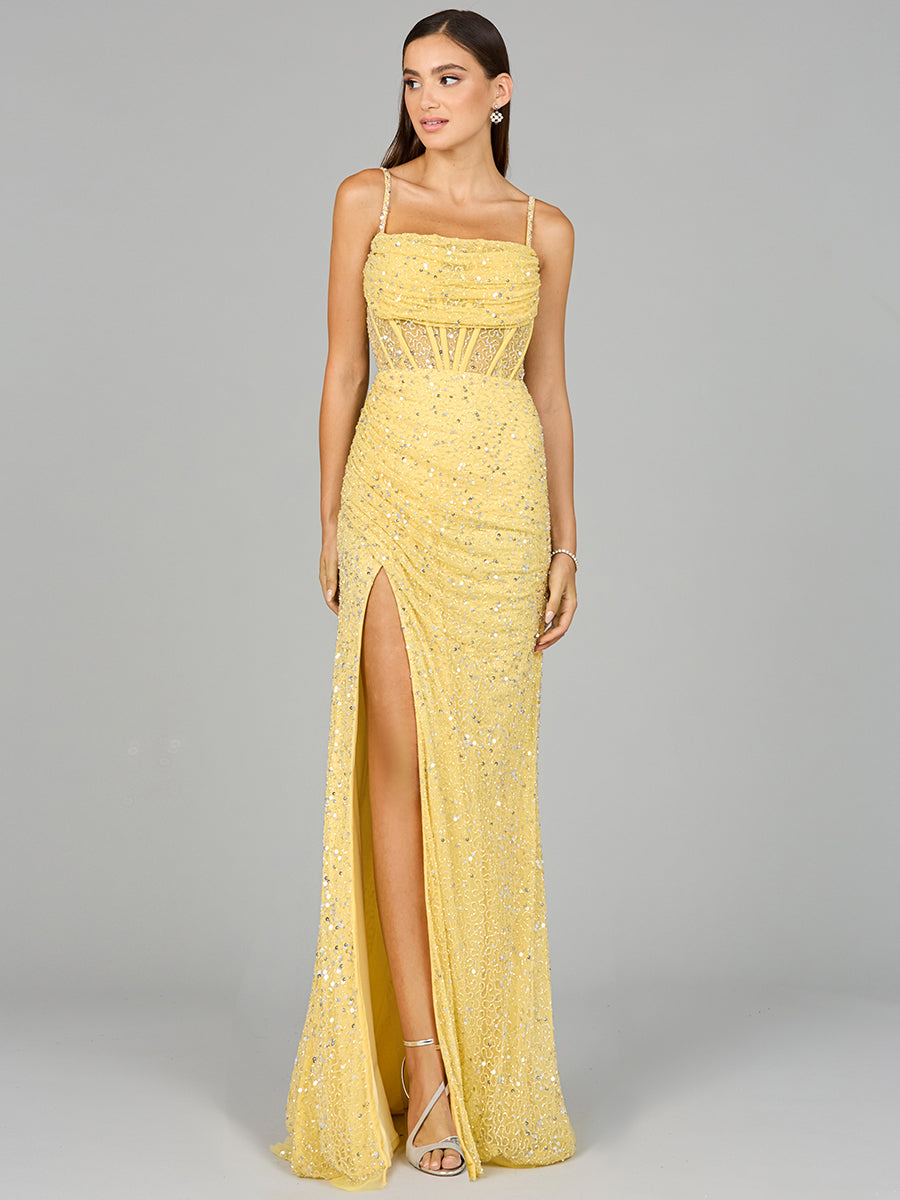 Formal Dresses Prom Long Formal Beaded Corset Evening Dress Lemon