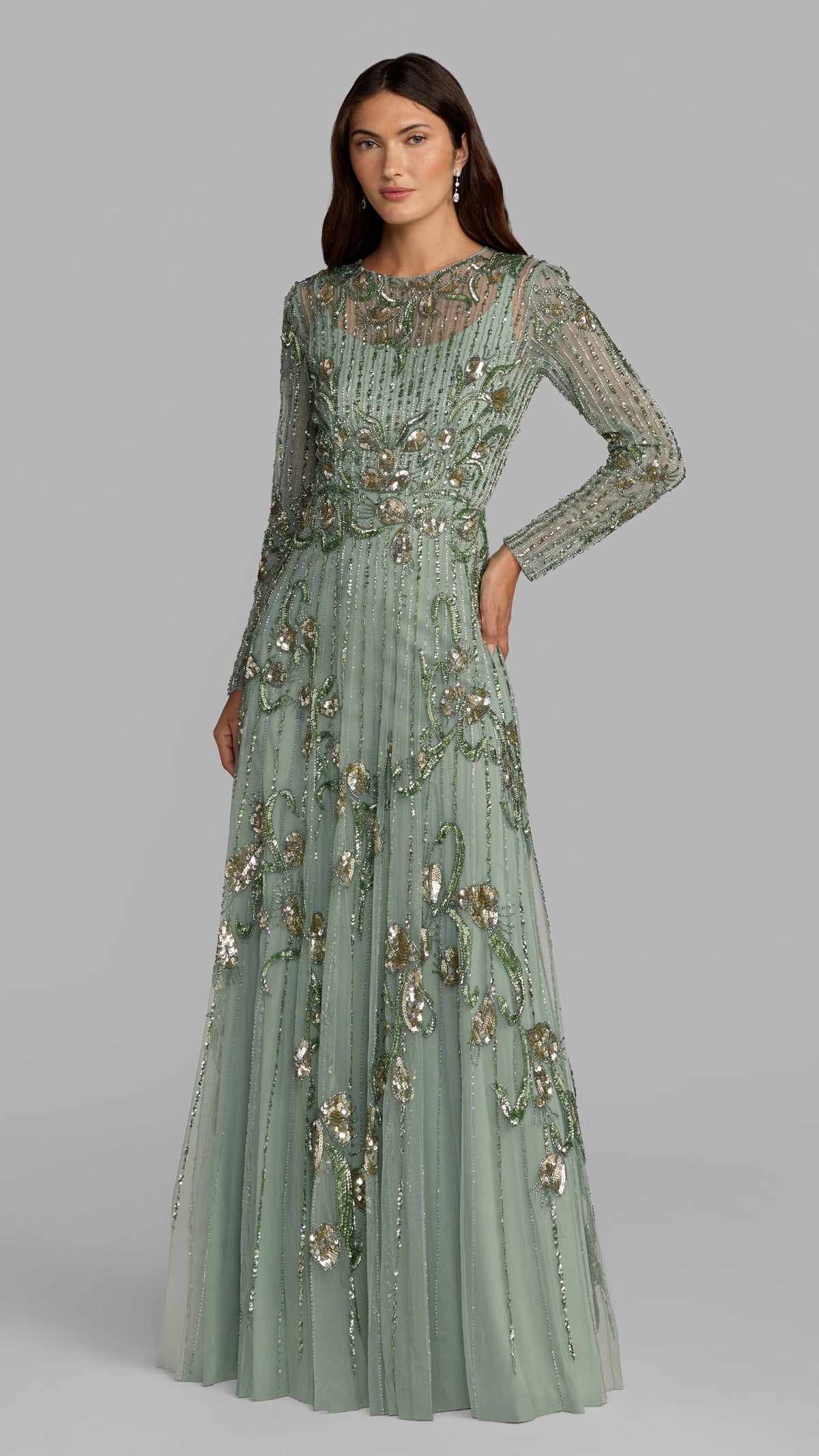 Mac Duggal style 996238P in Sage, front view