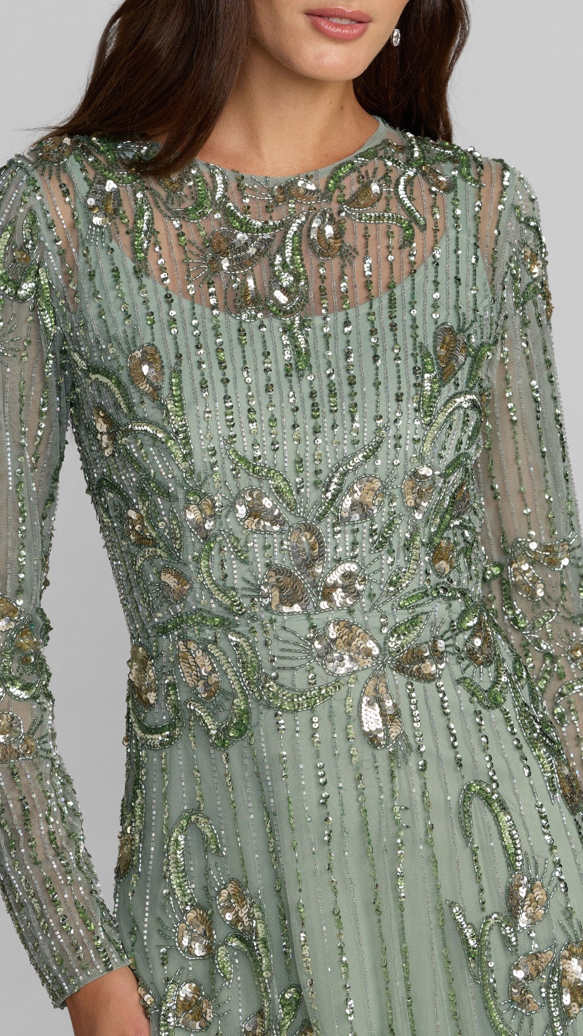 Mac Duggal style 996238P in Sage, detail view