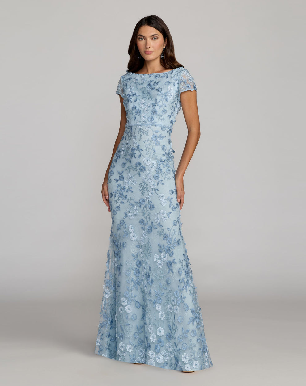 Mother of the Bride Dresses Long Formal Floral Applique Mother of the Bride Petite Dress Mac Duggal 9967711P Powder Blue