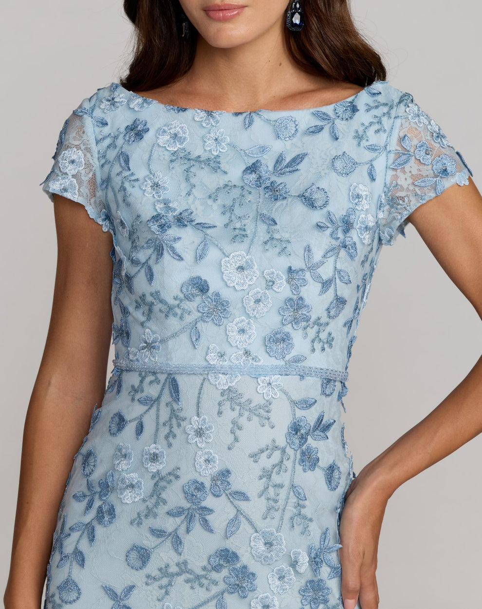 Mother of the Bride Dresses Long Formal Floral Applique Mother of the Bride Petite Dress Mac Duggal 9967711P Powder Blue