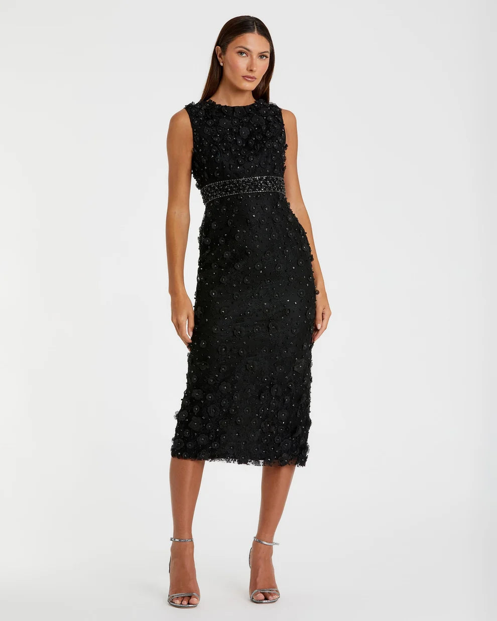 Cocktail Dresses Midi Formal Cocktail Floral Petite Dress Mac Duggal 9967853P Black