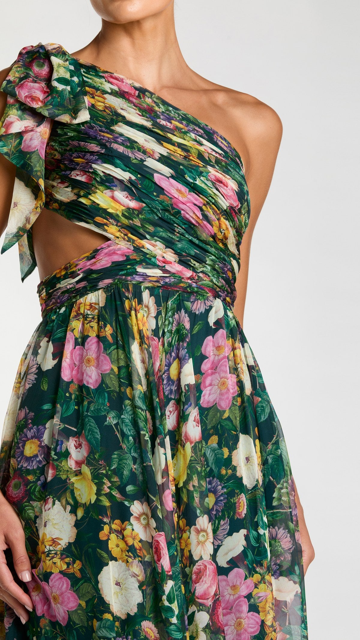 Mac Duggal style 9968553P in Deep Green Multi, detail view