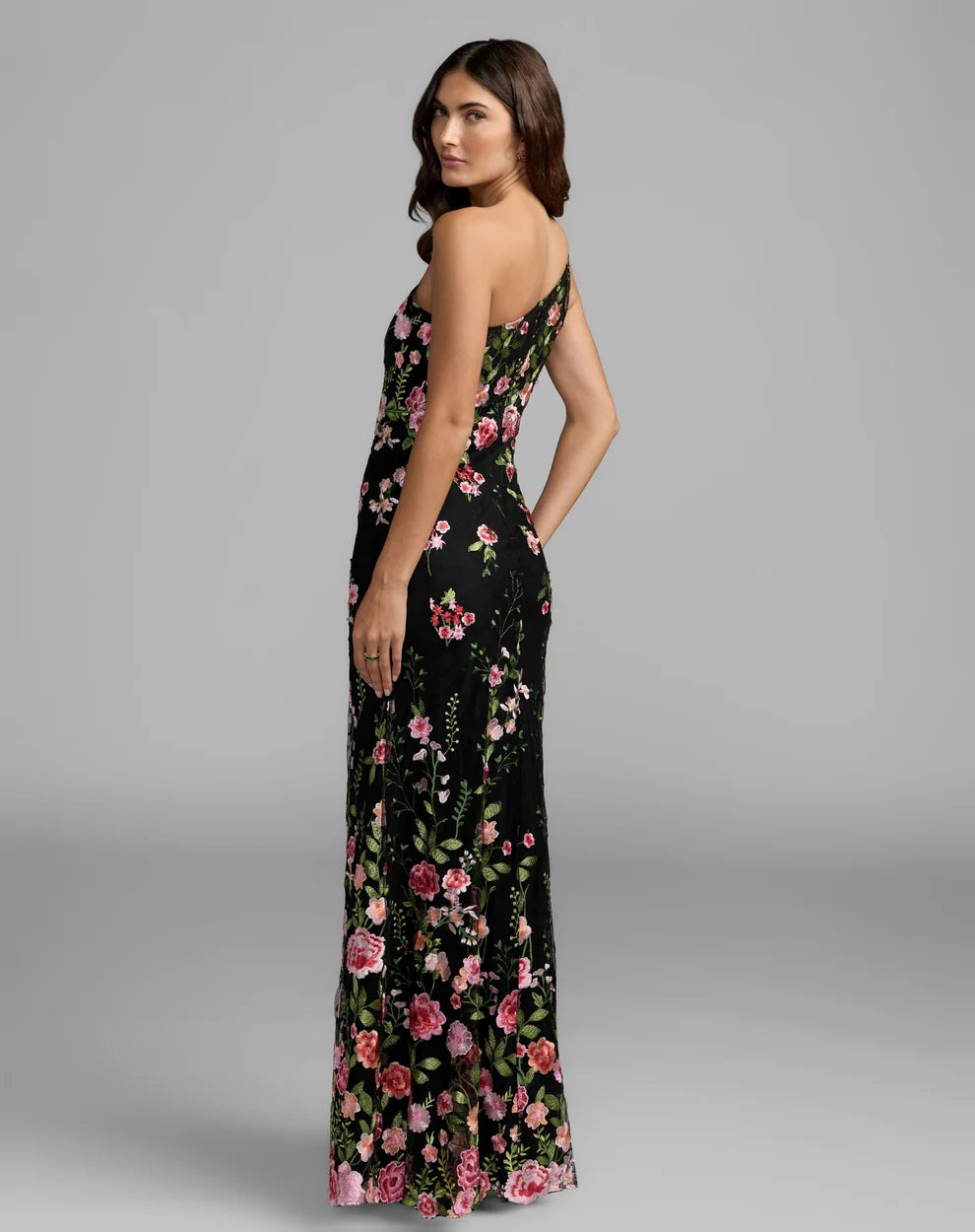 Formal Dresses Long Floral Lace Applique Formal Dress Mac Duggal 9968606P Black Multi