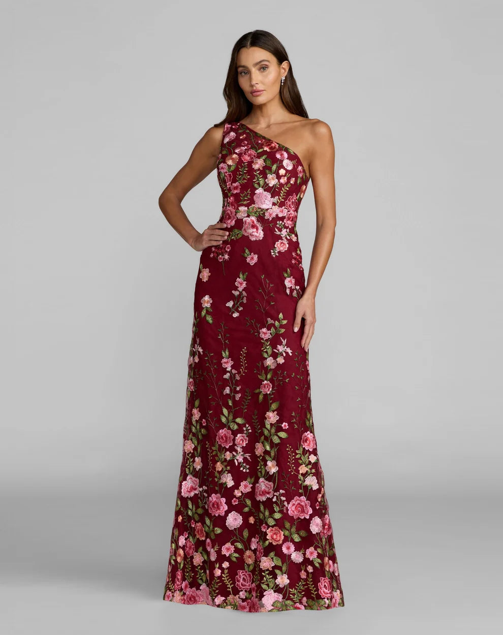 Formal Dresses Long Floral Lace Applique Formal Dress Mac Duggal 9968606P Burgundyi