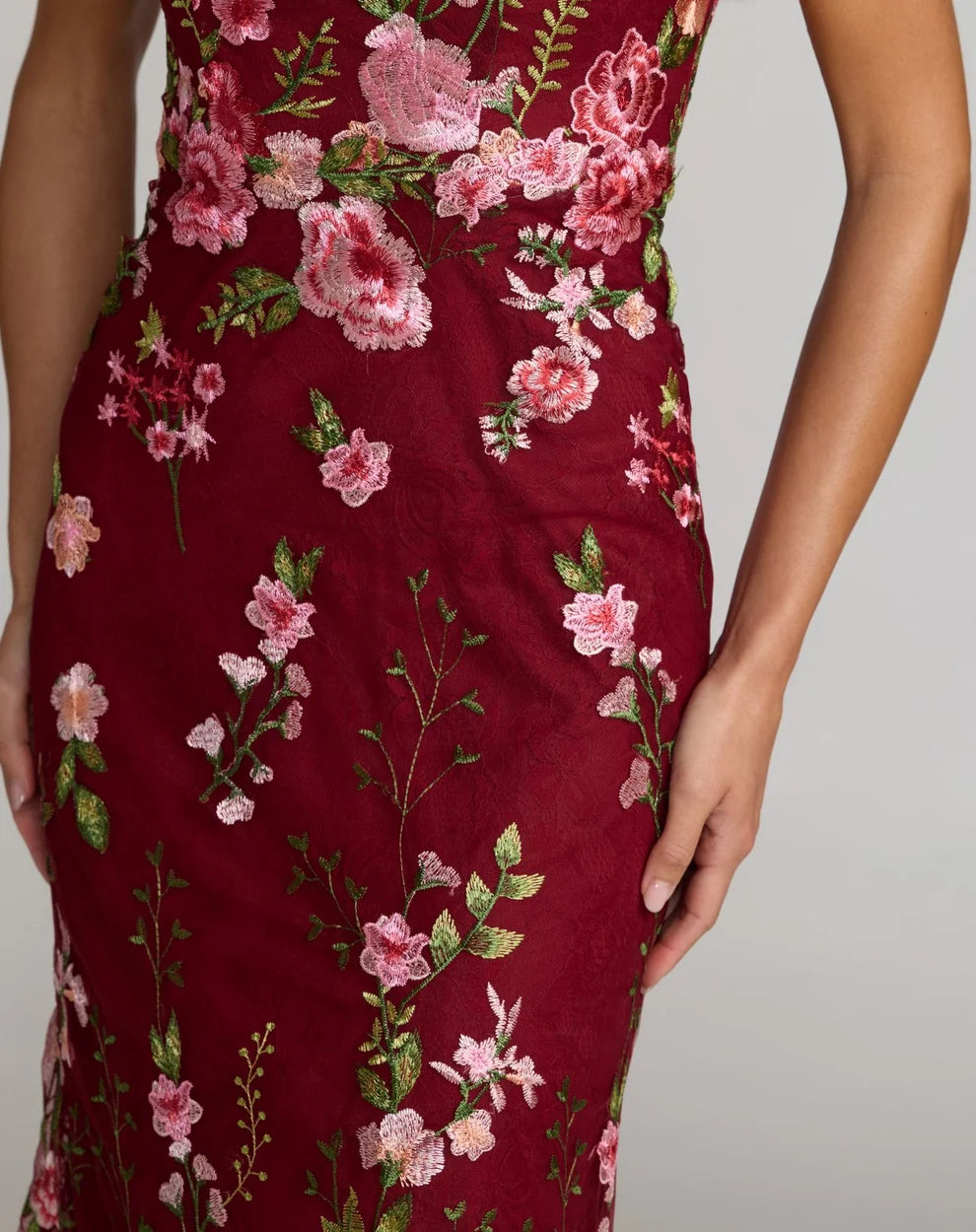 Formal Dresses Long Floral Lace Applique Formal Dress Mac Duggal 9968606P Burgundy