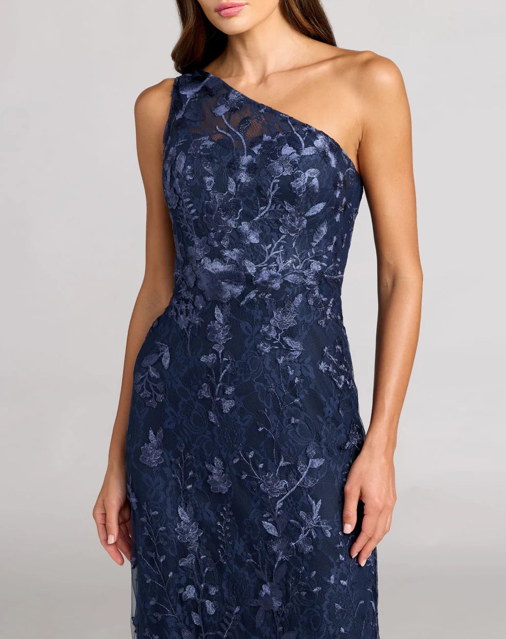 Formal Dresses Long Floral Lace Applique Formal Dress Mac Duggal 9968606P Midnight Multi