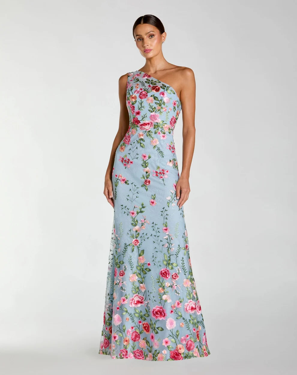 Formal Dresses Long Floral Lace Applique Formal Dress Mac Duggal 9968606P Powder Blue Multi