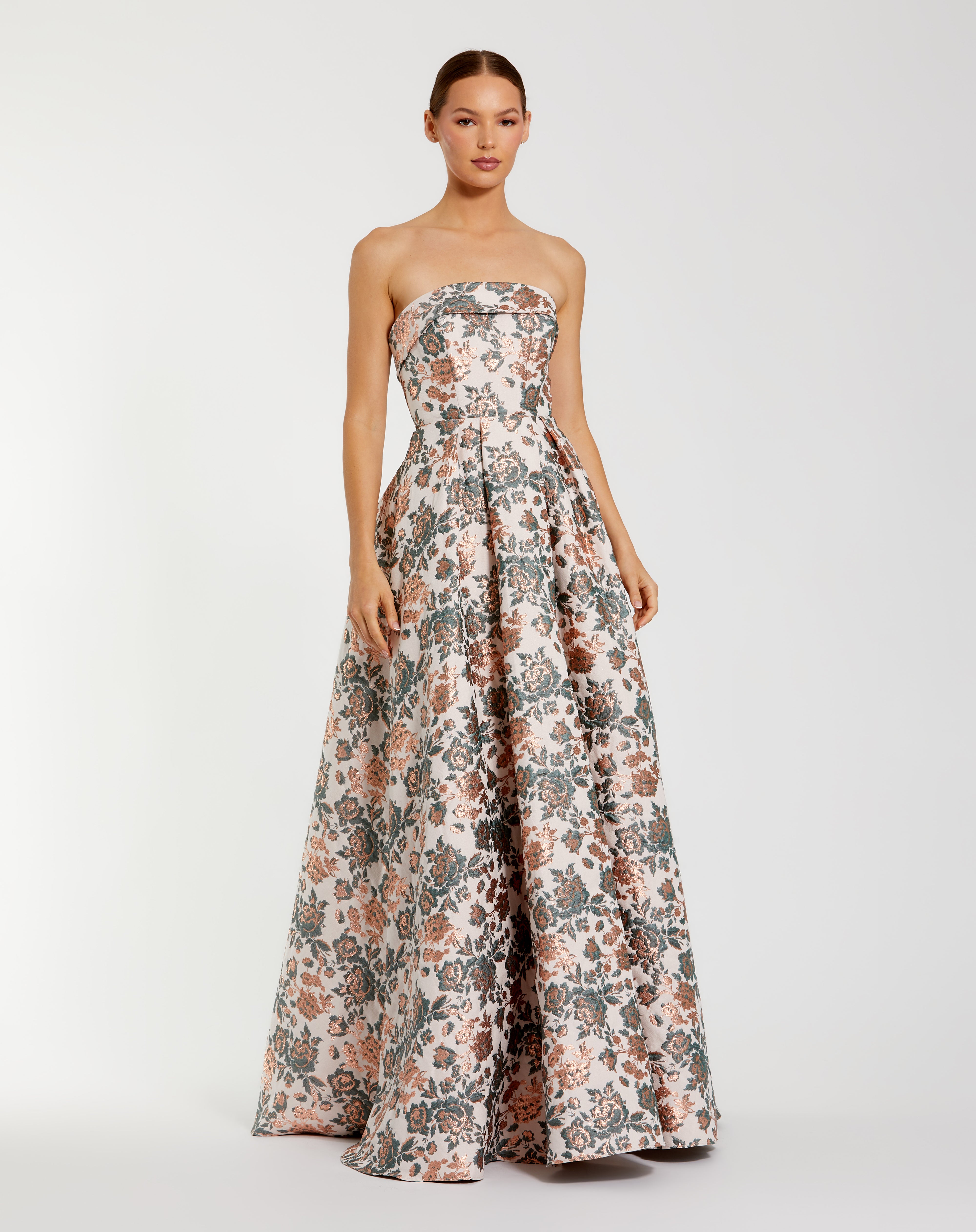 Midnight Multi Strapless Floor-Length Jacquard Formal Floral Dress Mac Duggal 9968945P