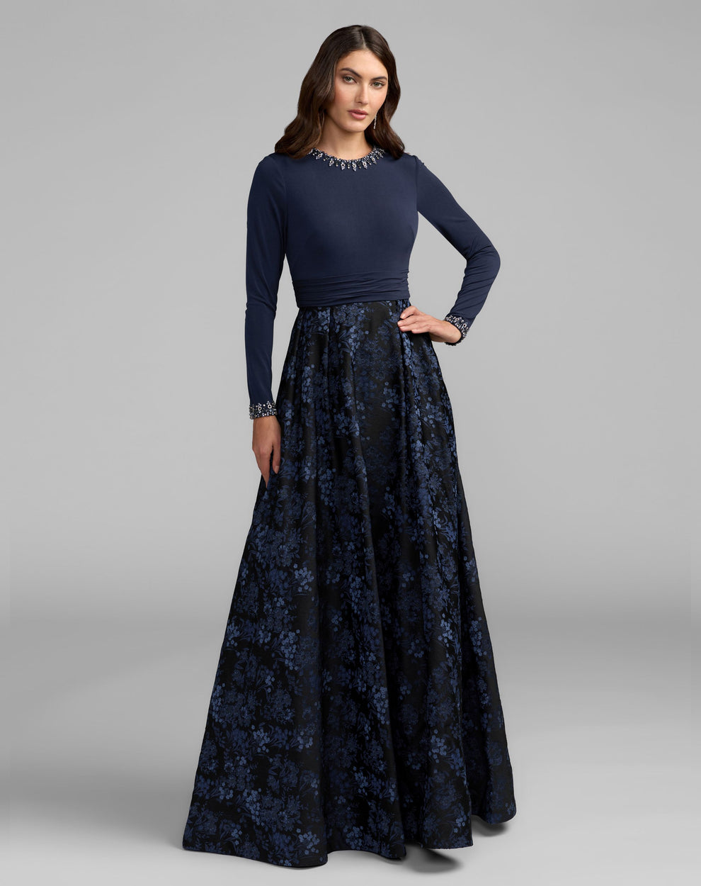 Jewel Floor-Length Satin Evening A-Line Mac Duggal 9969082P