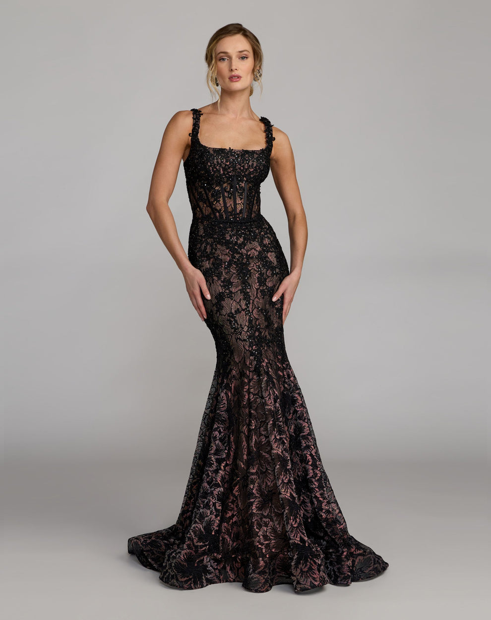 Black Square Neck Long Lace Prom Mermaid Dress Mac Duggal 9979472P