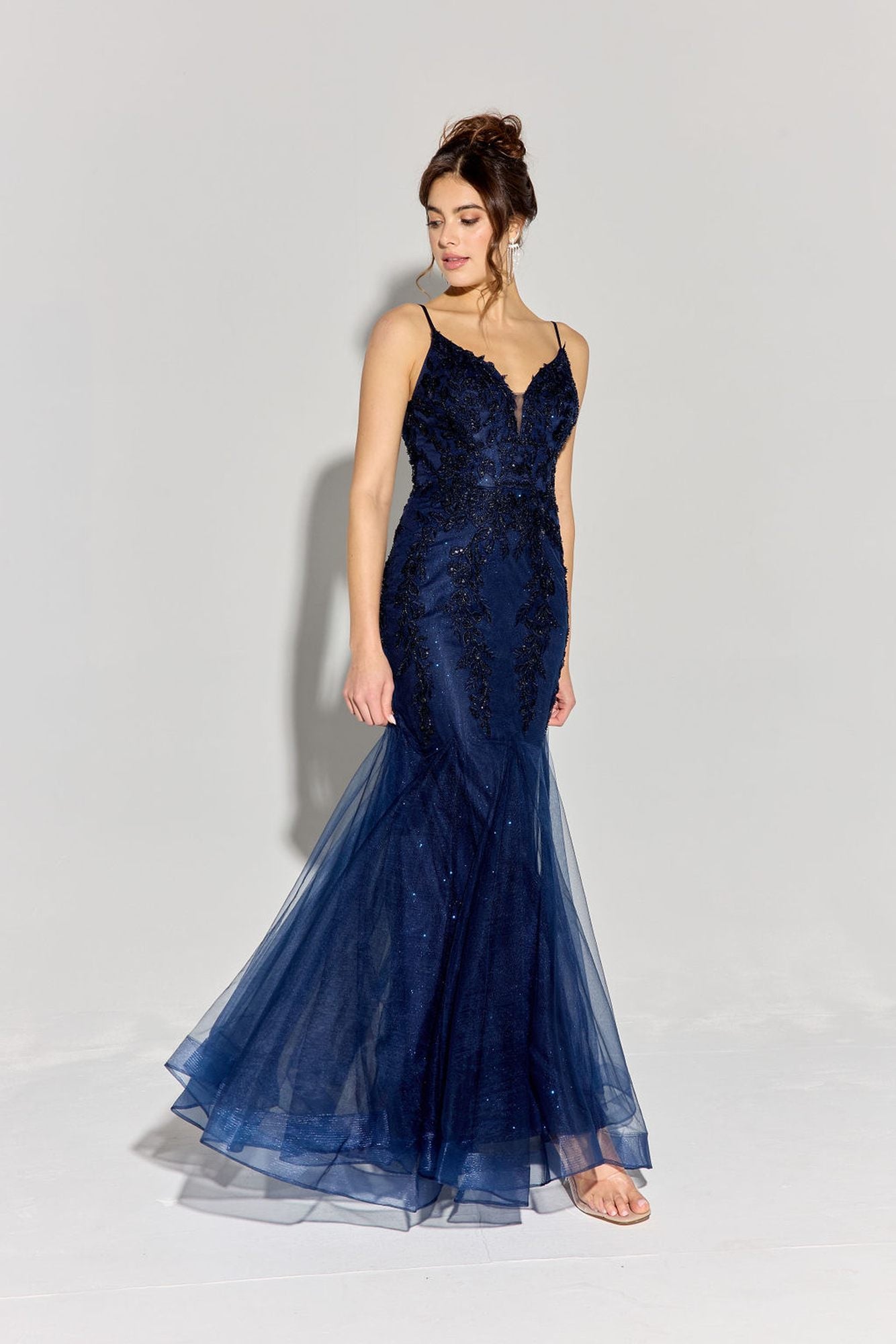 Prom Dresses Mermaid Long Formal Fitted Lace Applique Prom Dress Eureka Fashion 9998 Navy