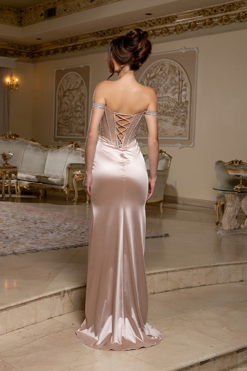 Off-the-Shoulder Floor-Length Satin Prom Sheath Column May Queen 2202