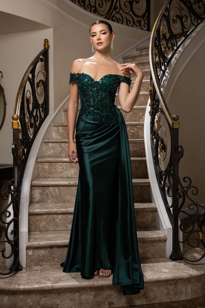 Off-the-Shoulder Floor-Length Satin Prom Sheath/Column May Queen 2177