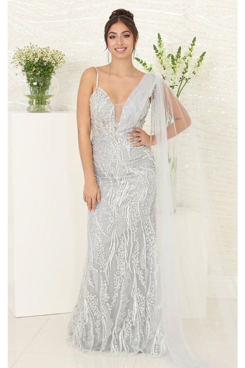V-Neck Floor-Length with Train Sequin Prom Mermaid/Trumpet May Queen RQ8066