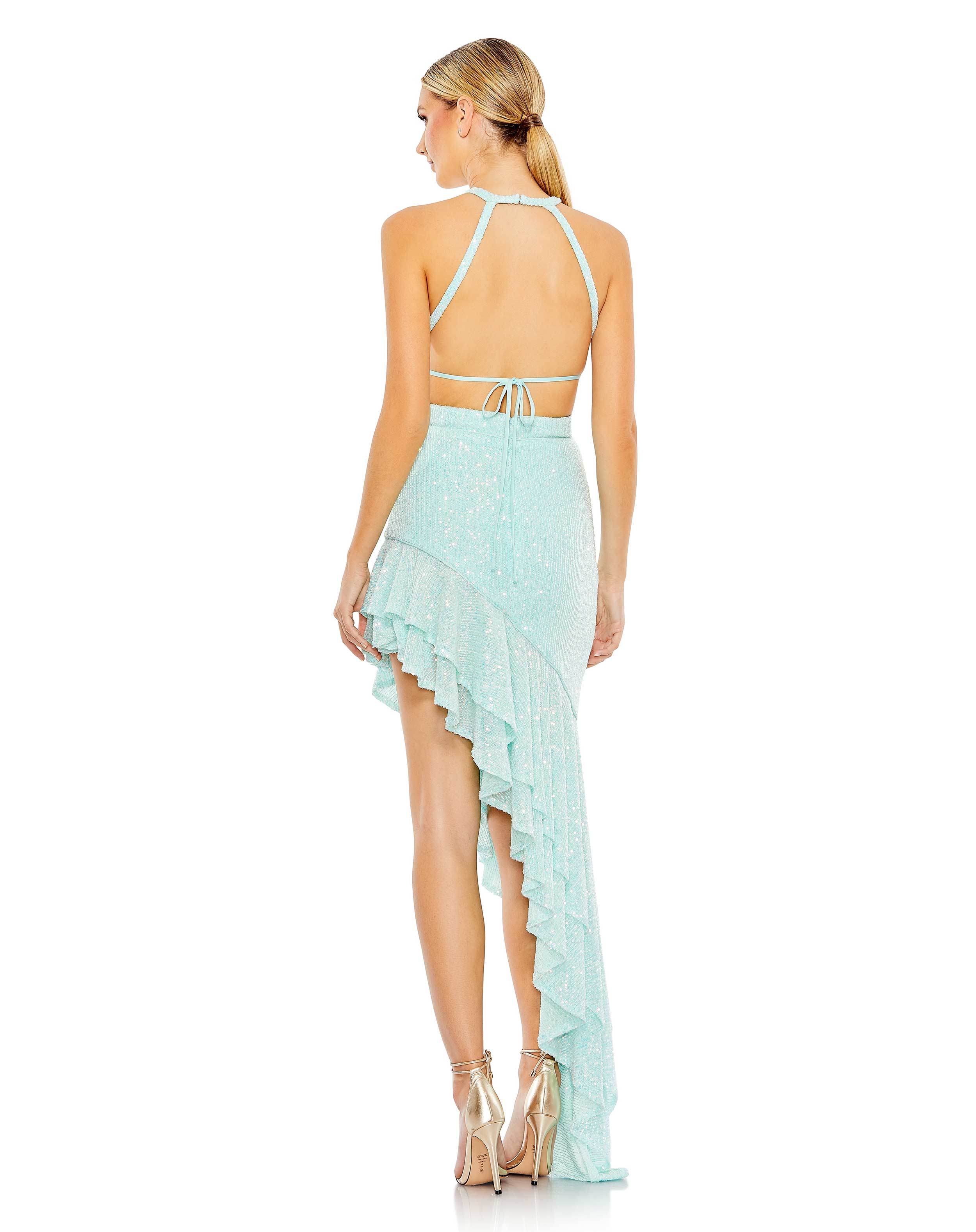 Prom Dresses Long Halter Cut Out High Low Formal Prom Dress Aqua