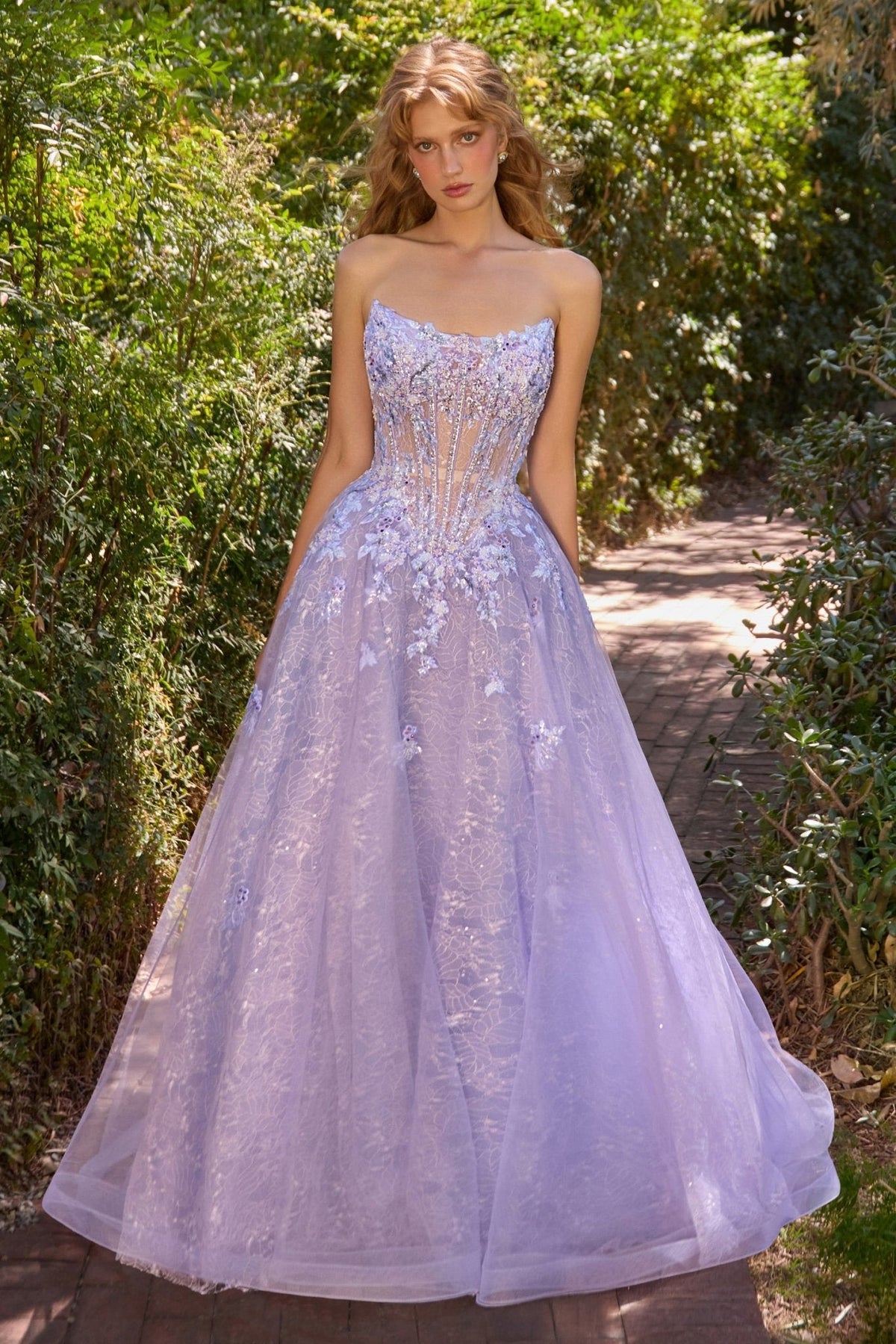 Andrea & Leo Strapless Floral Applique Corset Ball Gown A1537