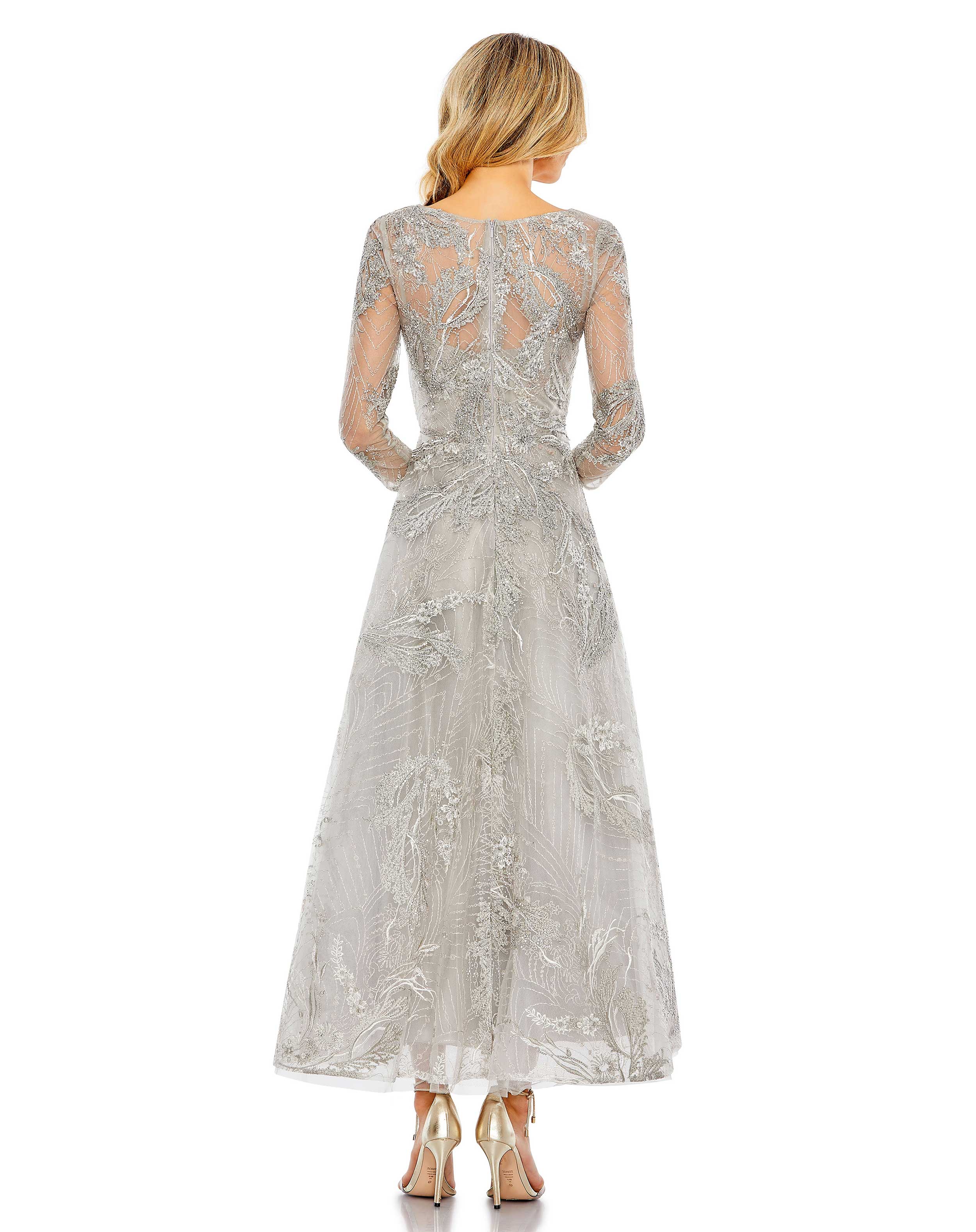 Cocktail Dresses Beaded Wrap Midi Dress Platinum