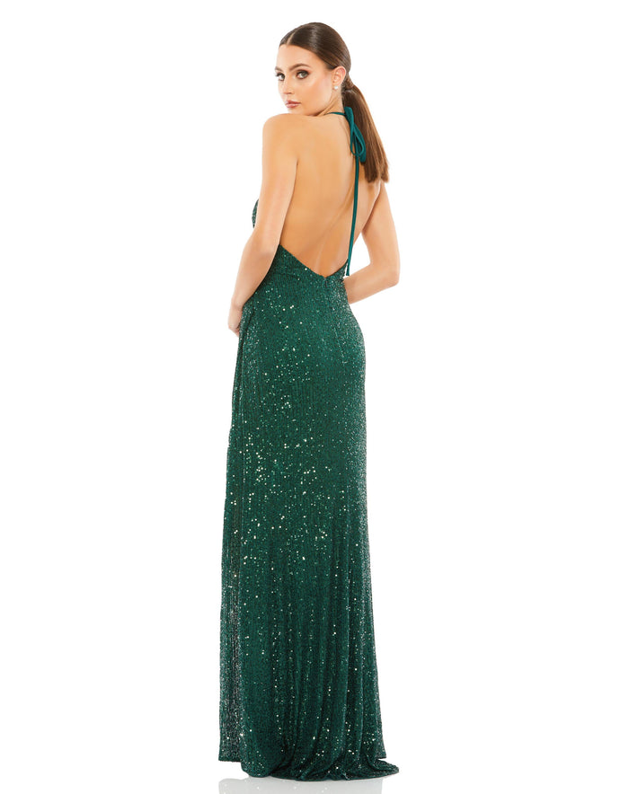 Prom Dresses Sequins Long Formal Slit Prom Gown Bottle Green