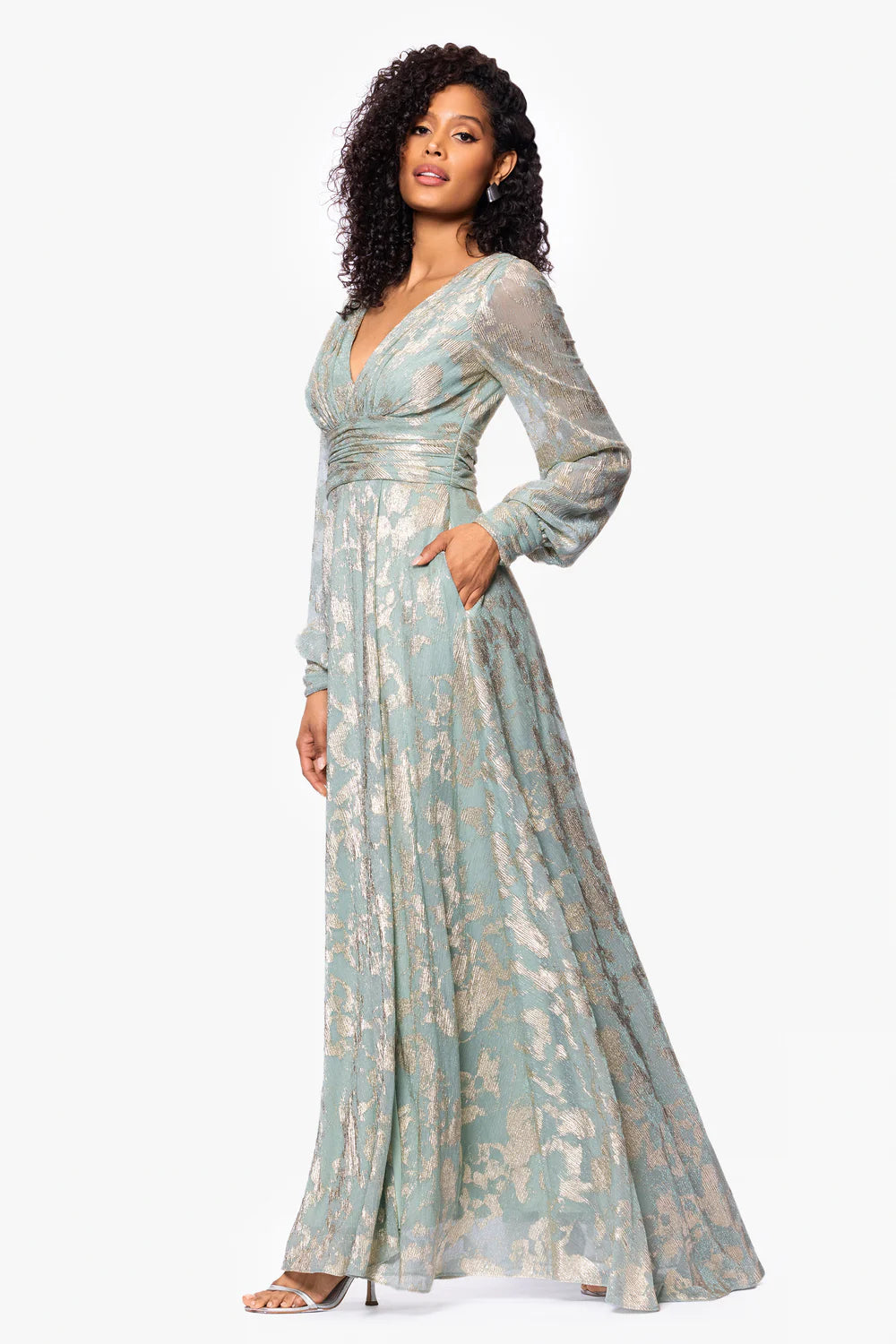 Melanie Foil Knit V-Neck Long Sleeve Dress Betsy & Adam A27153