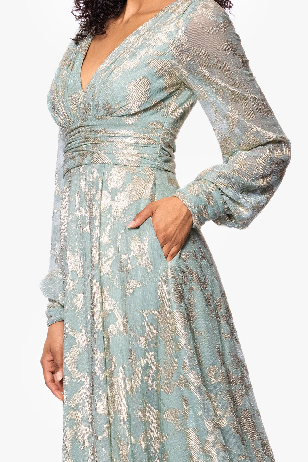 Melanie Foil Knit V-Neck Long Sleeve Dress Betsy & Adam A27153