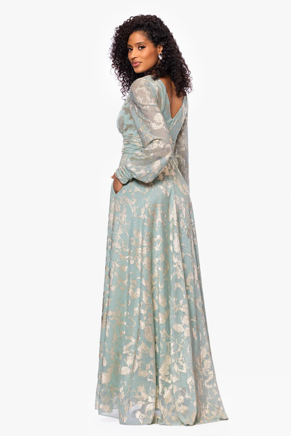 Melanie Foil Knit V-Neck Long Sleeve Dress Betsy & Adam A27153