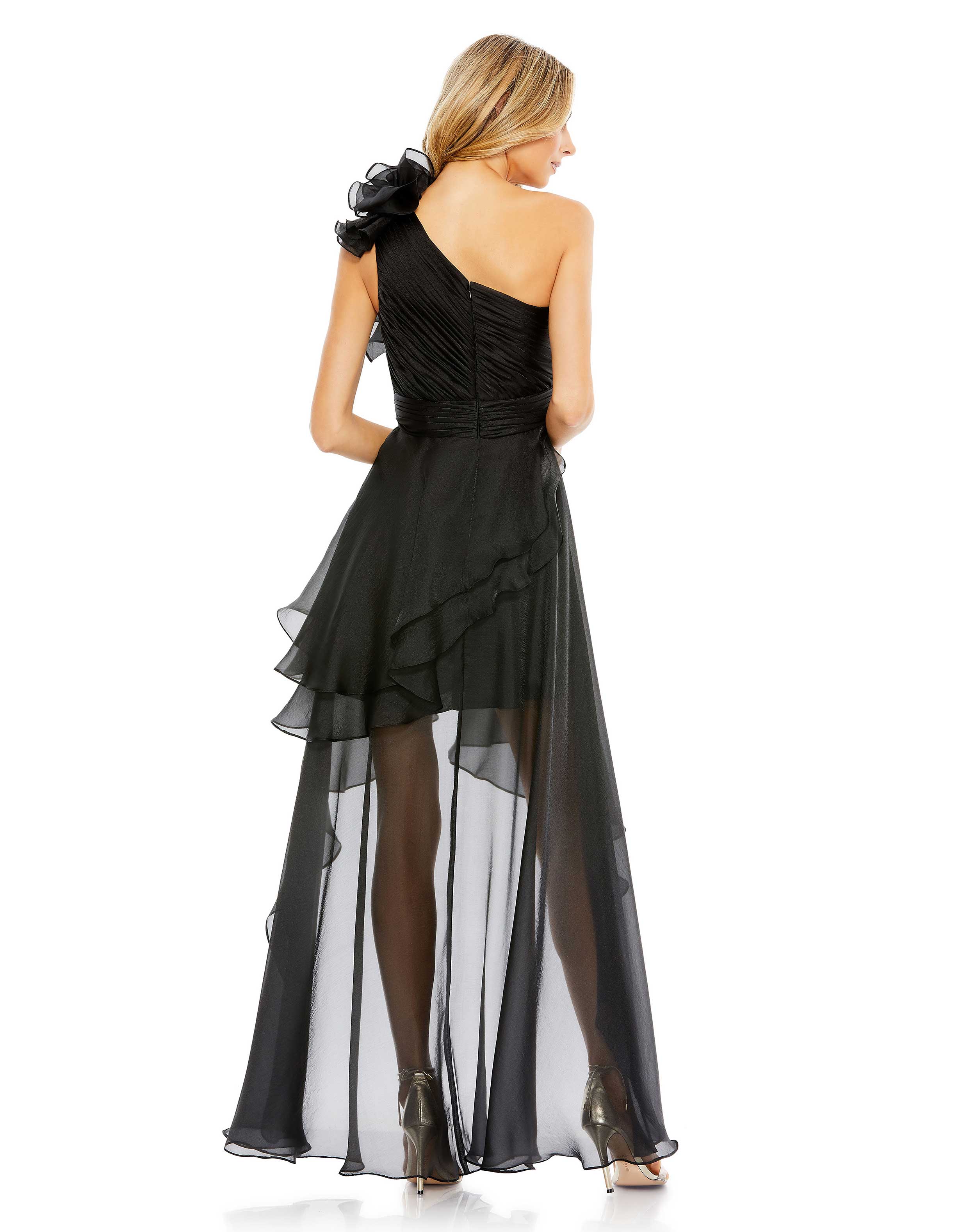 Formal Dresses Ruffle High Low Long Formal Prom Gown Black
