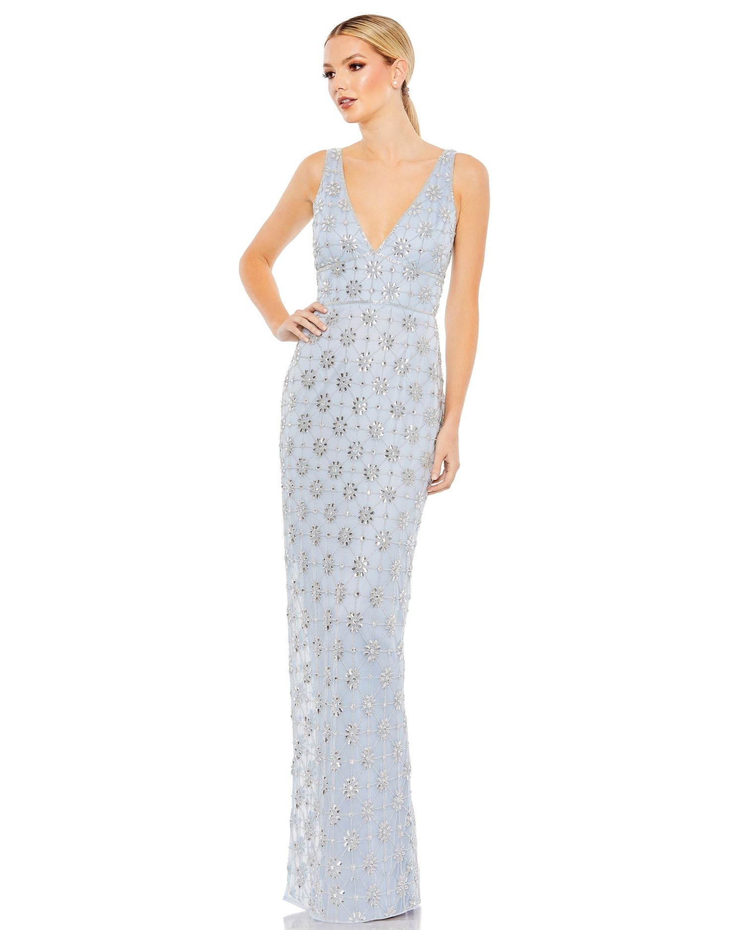 Powder Blue Mac Duggal A93744 Long Fitted Formal Beaded Dress for $398