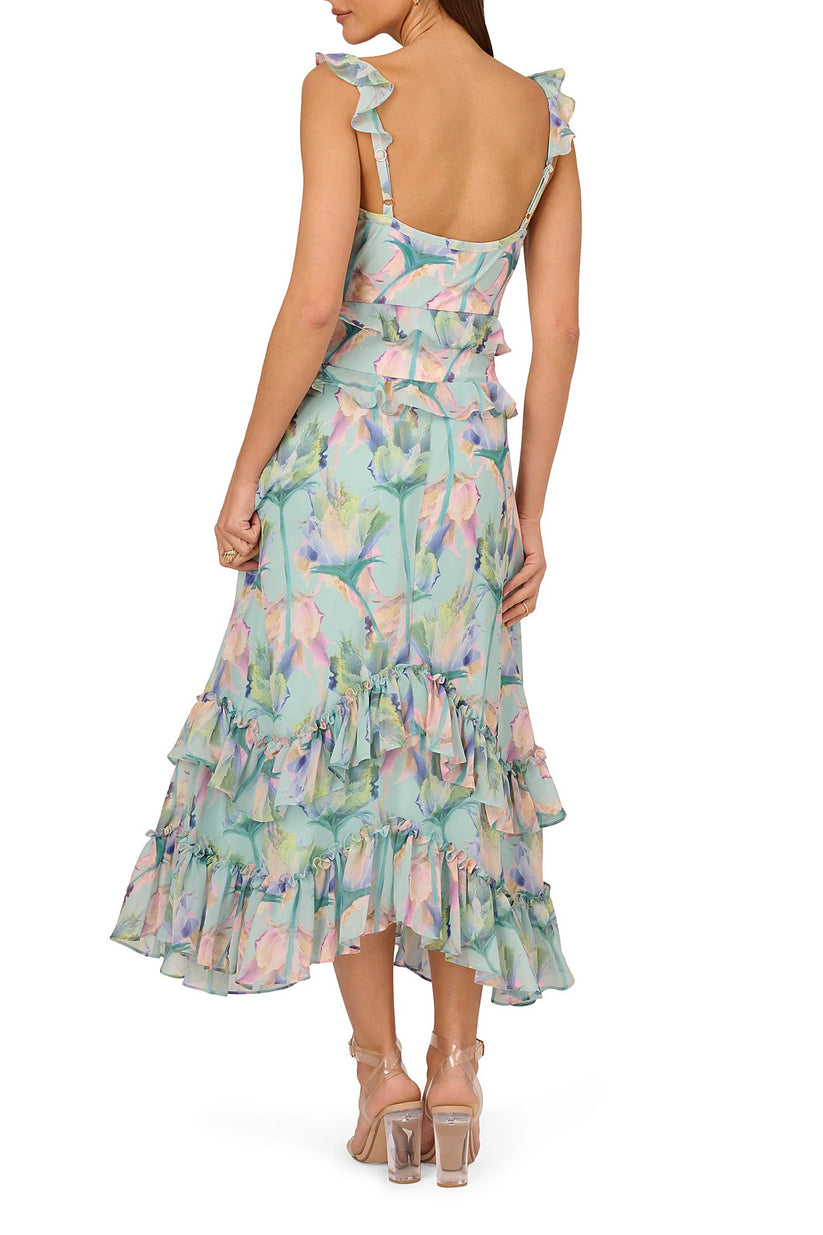 Prom Dresses High Low Floral Print Formal Prom Dress MINT MULTI