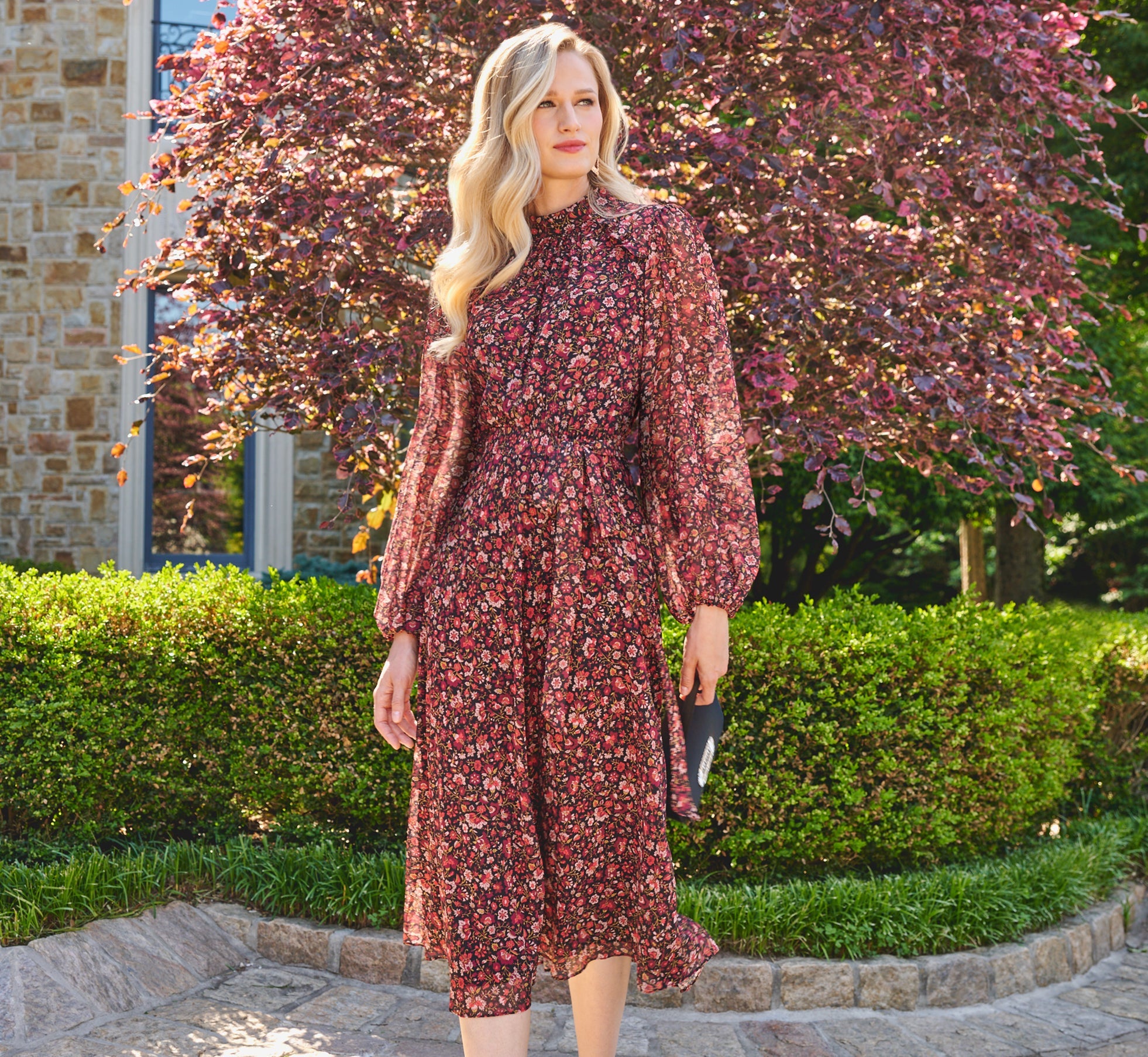 Crew/High-Neck Midi Chiffon Special Occasion A-Line Adrianna Papell AP1D106038