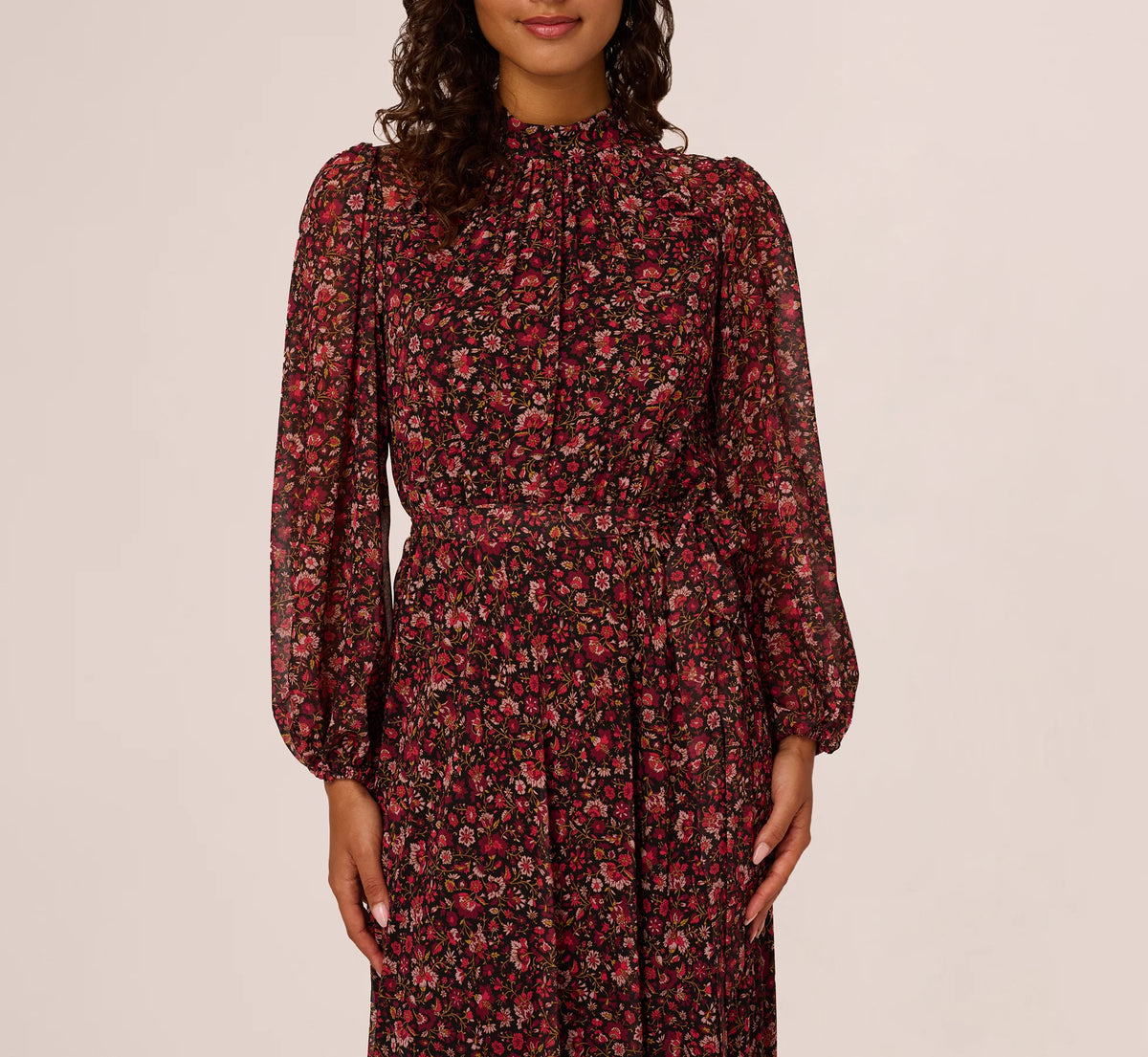 Crew High-Neck Midi Chiffon Special Occasion A-Line Adrianna Papell AP1D106038