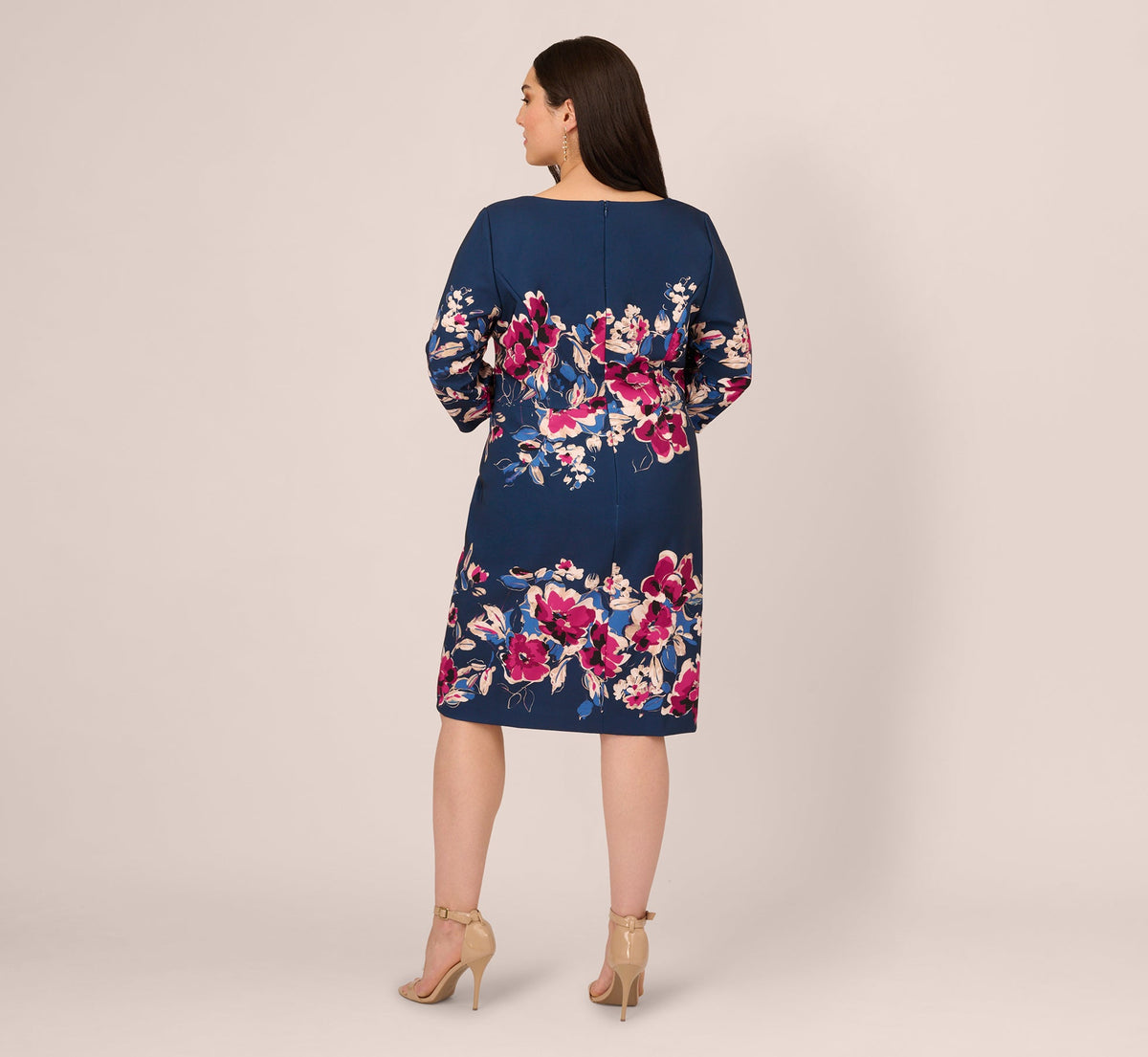 Plus Size Three Quarter Sleeve Floral Sheath Dress Adrianna Papell AP1D106145W