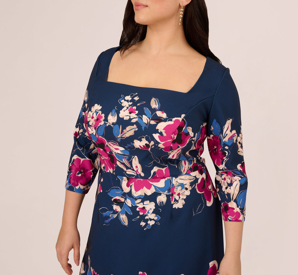 Plus Size Three Quarter Sleeve Floral Sheath Dress Adrianna Papell AP1D106145W