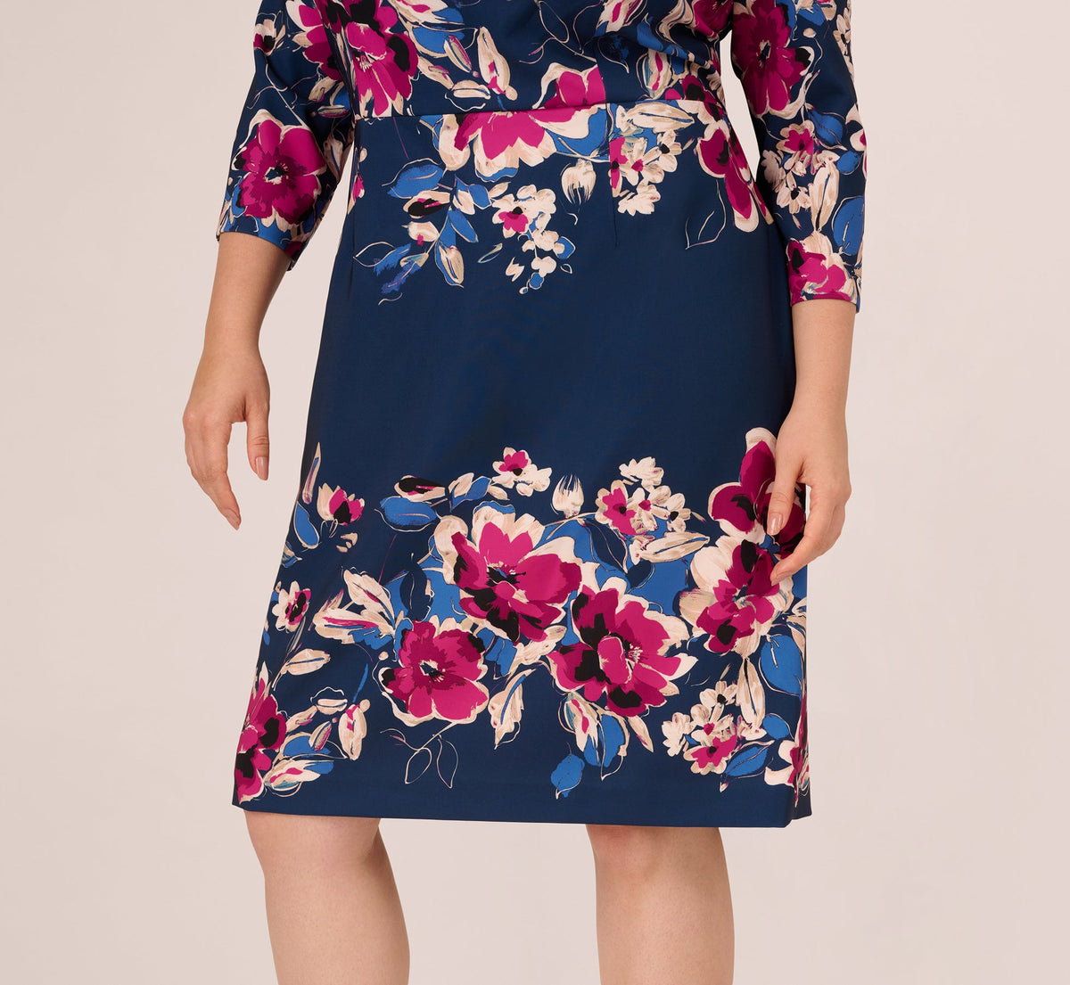 Plus Size Three Quarter Sleeve Floral Sheath Dress Adrianna Papell AP1D106145W