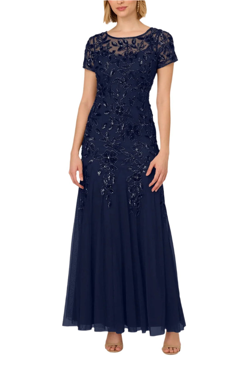 LIGHT NAVY Adrianna Papell AP1E208349 Long Beaded Formal Dress