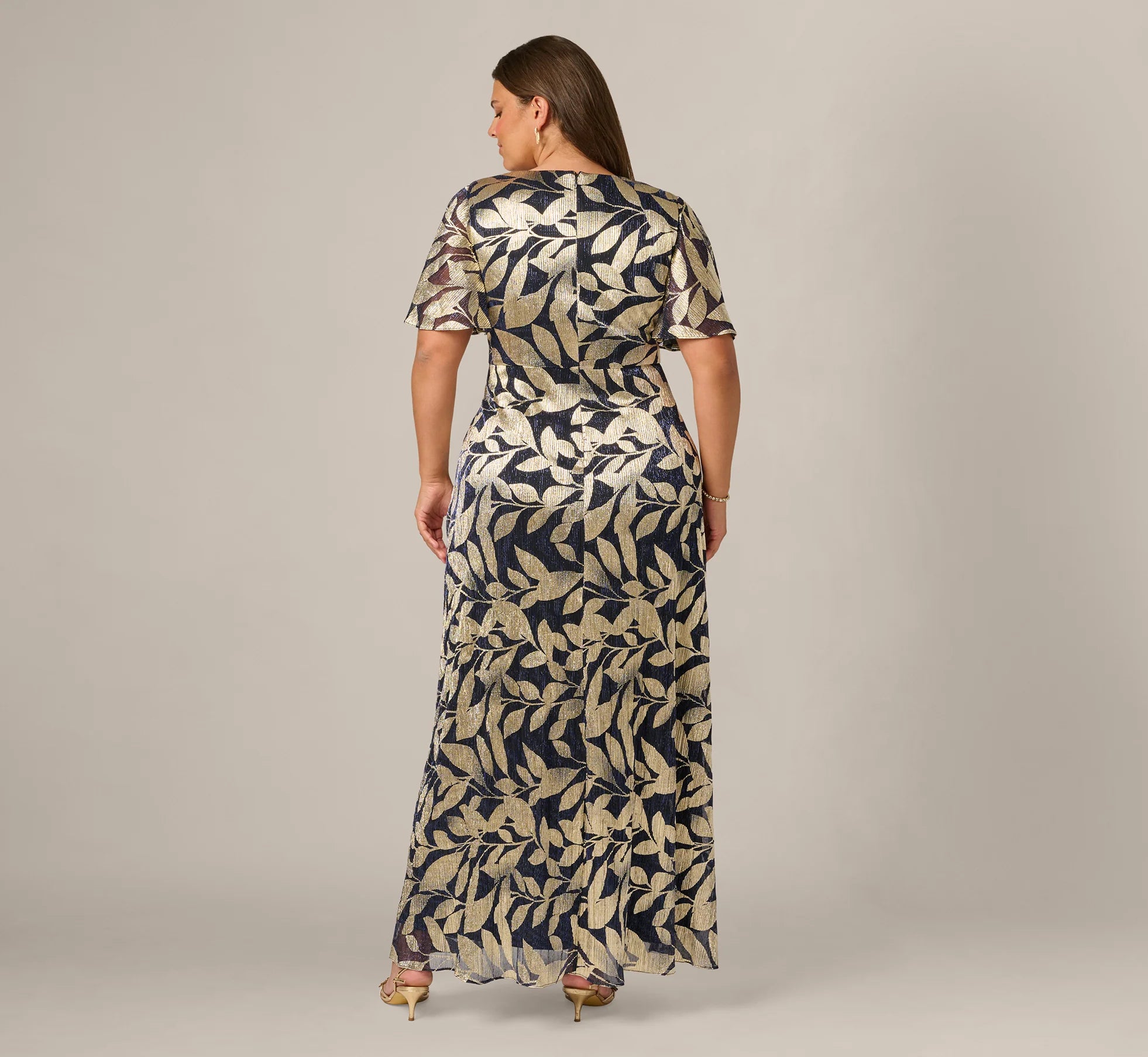 V-Neck Floor-Length Satin Occasion Fit & Flare Adrianna Papell AP1E211045