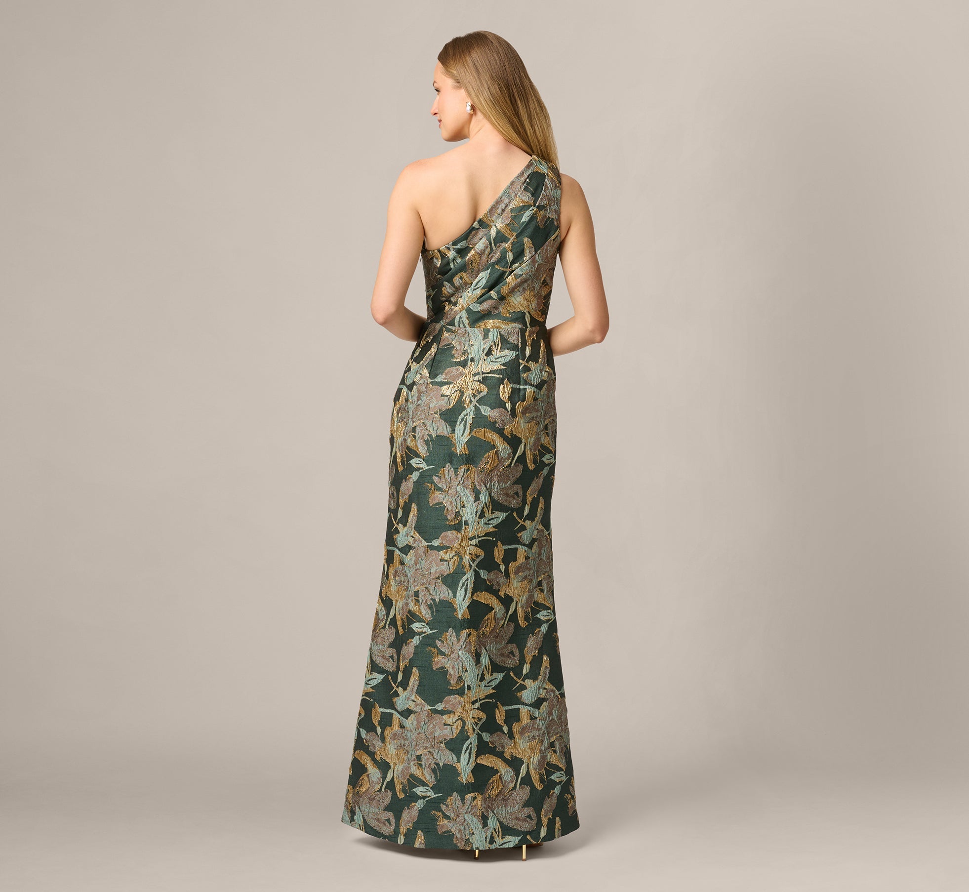 Adrianna Papell AP1E211592 Long One Shoulder Floral Dress