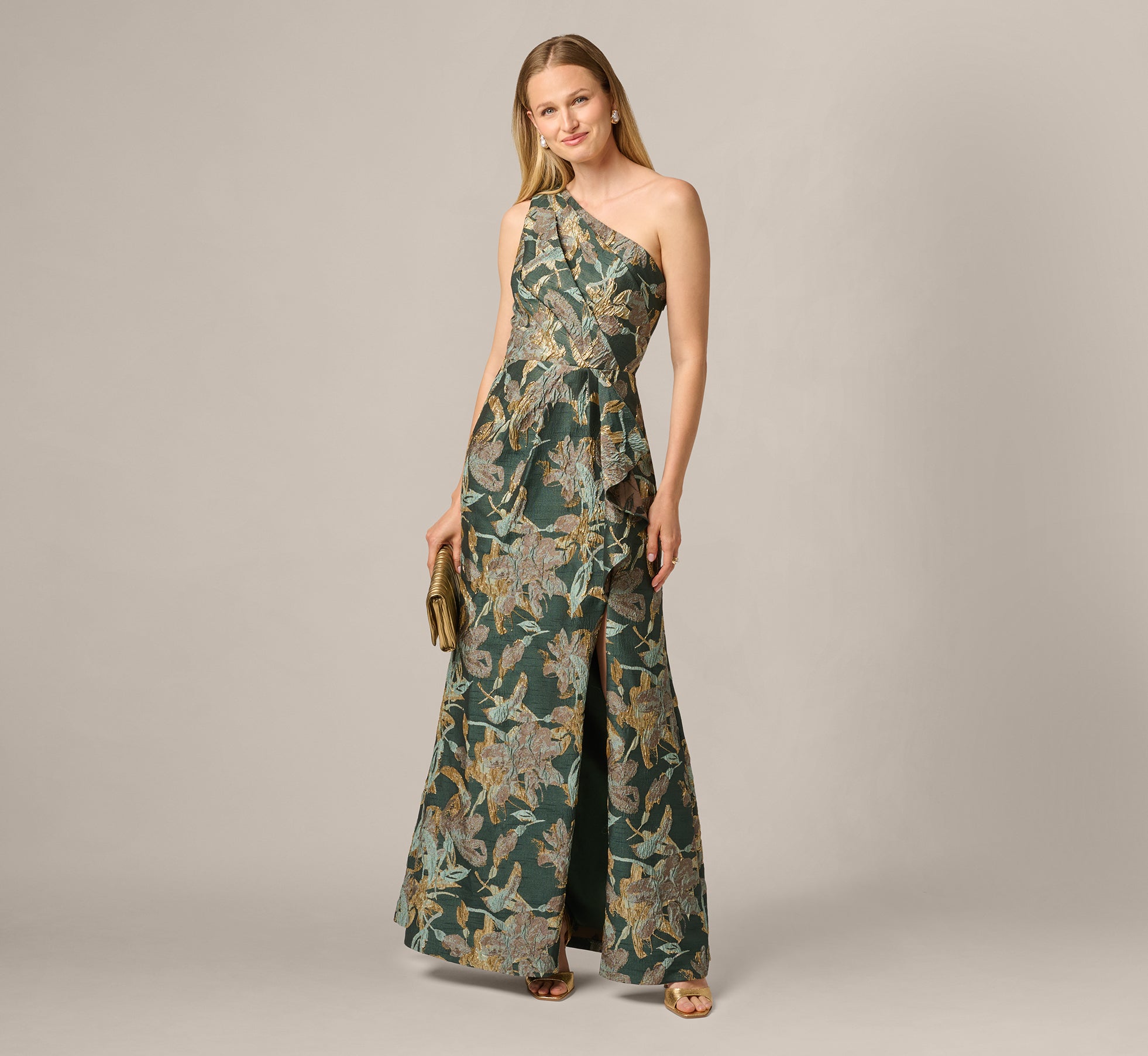 Adrianna Papell AP1E211592 Long One Shoulder Floral Dress