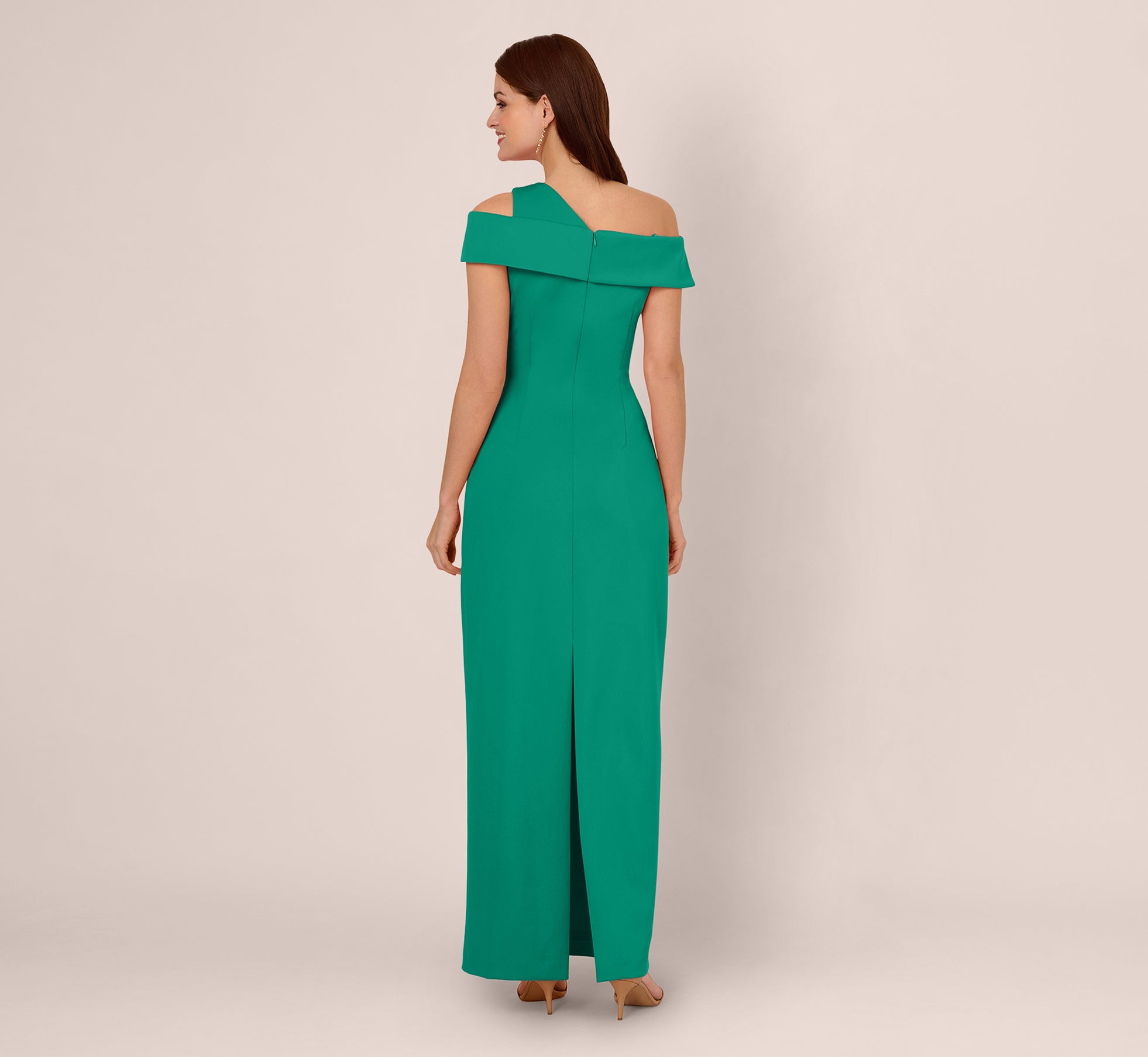Off-the-Shoulder Floor-Length Scuba Formal Sheath/Column Adrianna Papell AP1E211847