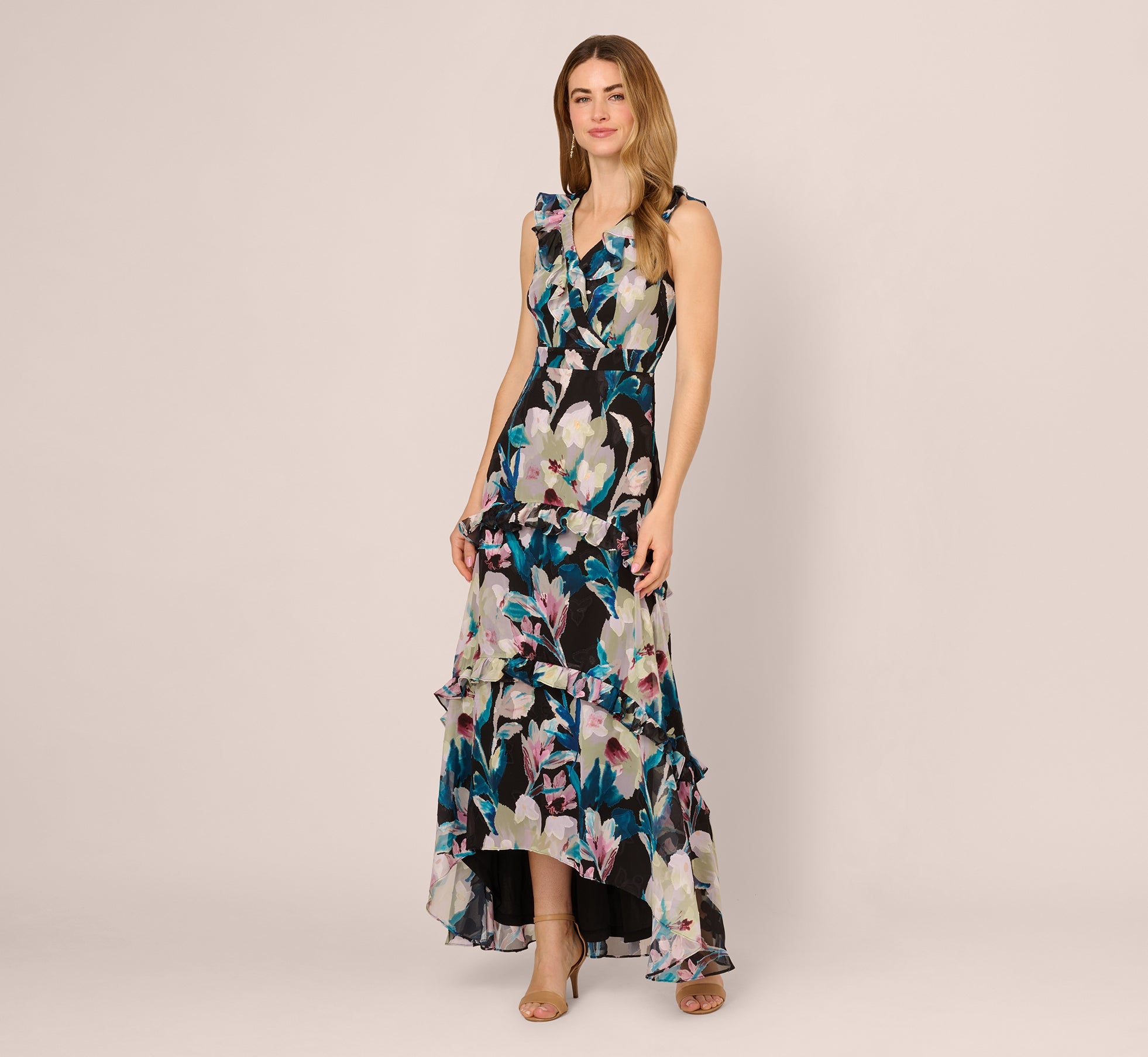 V-Neck Floor-Length Chiffon Occasion Fit & Flare Adrianna Papell AP1E212185