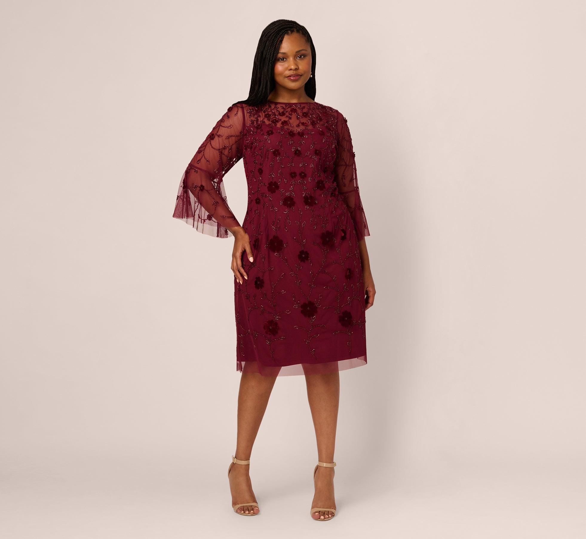 Crew/High-Neck Knee-Length Lace Occasion Fit & Flare Adrianna Papell AP1E212294