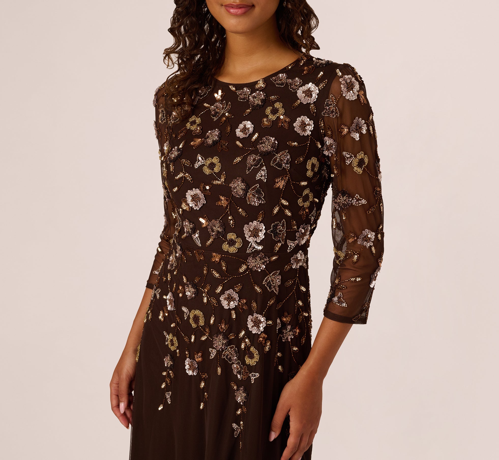 Crew High-Neck Floor-Length Tulle Formal A-Line Adrianna Papell AP1E212306