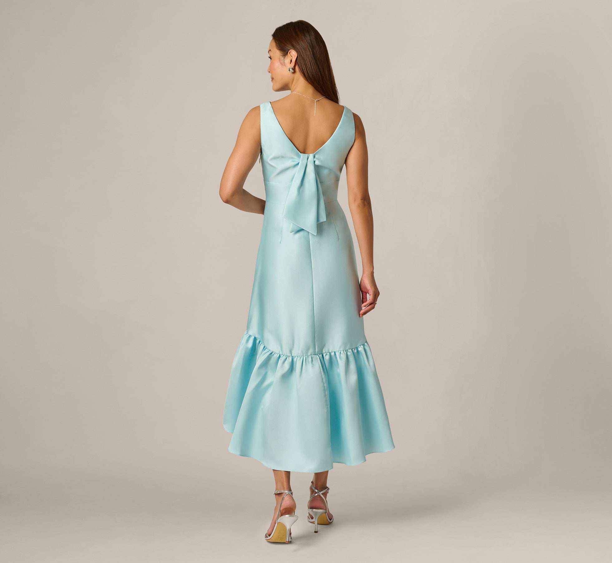 V-Neck High-Low Satin Occasion Fit & Flare Adrianna Papell AP1E213117