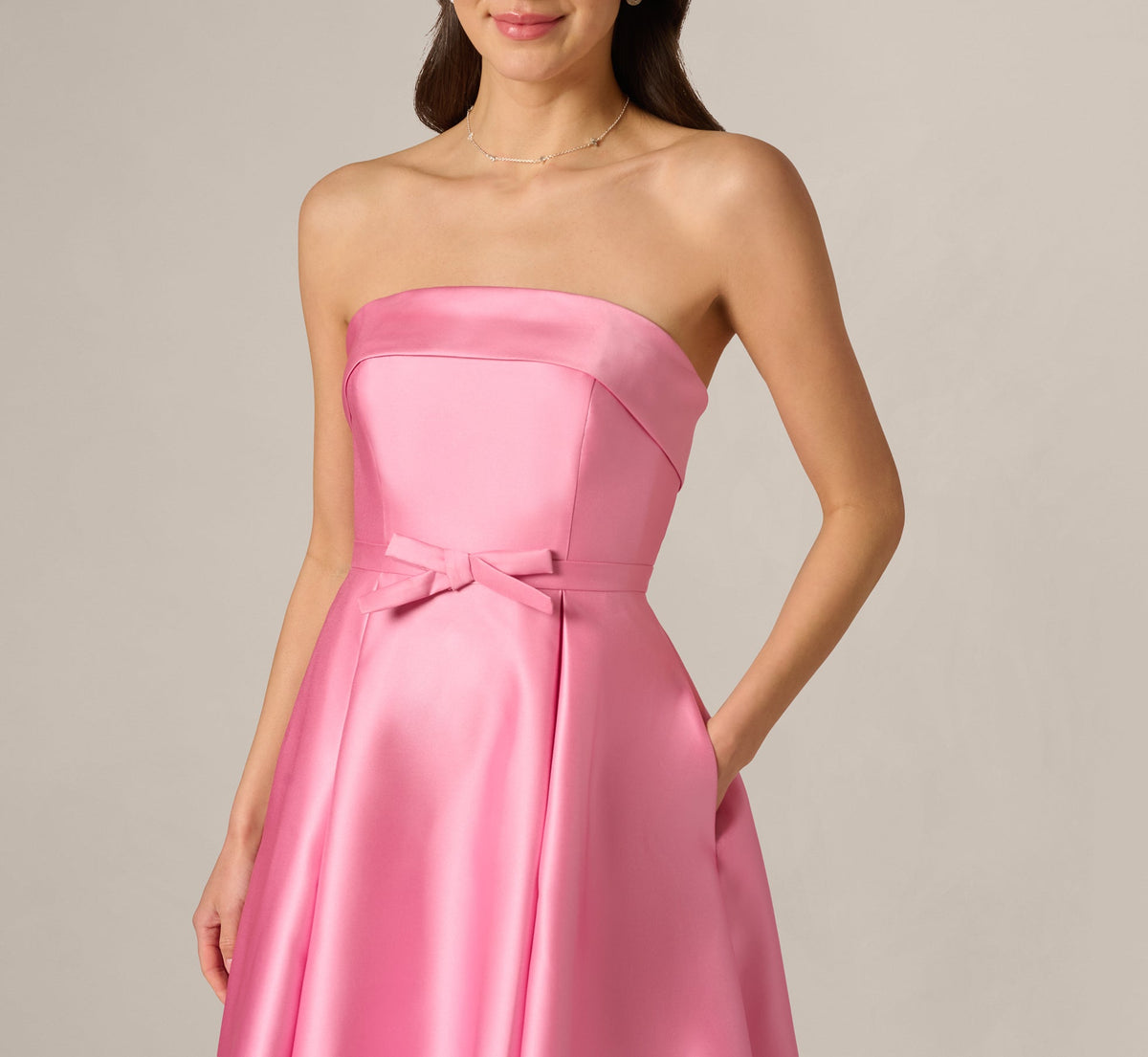 Strapless Bow Waist Mikado Midi Dress Adrianna Papell AP1E213129