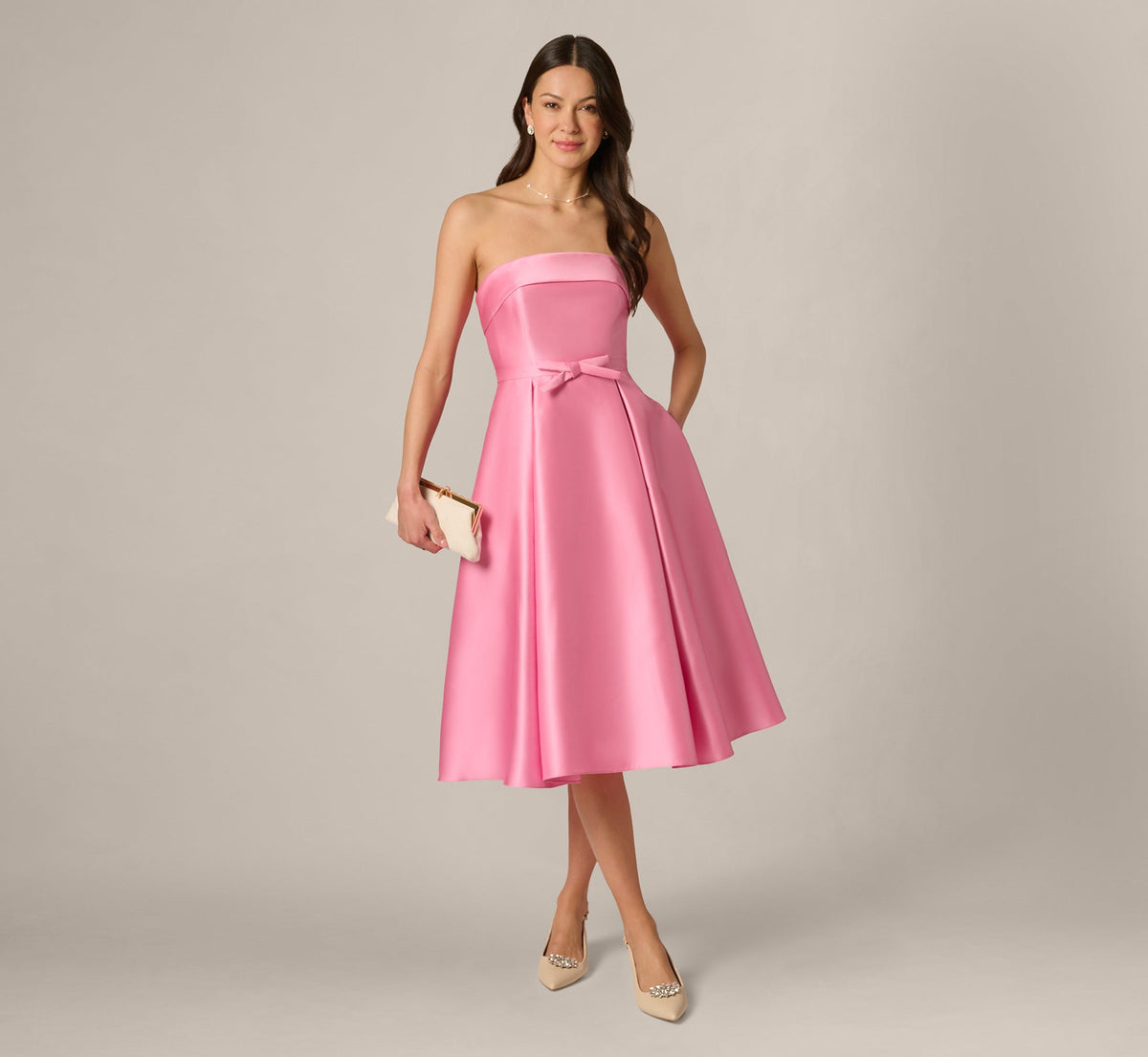 Strapless Bow Waist Mikado Midi Dress Adrianna Papell AP1E213129