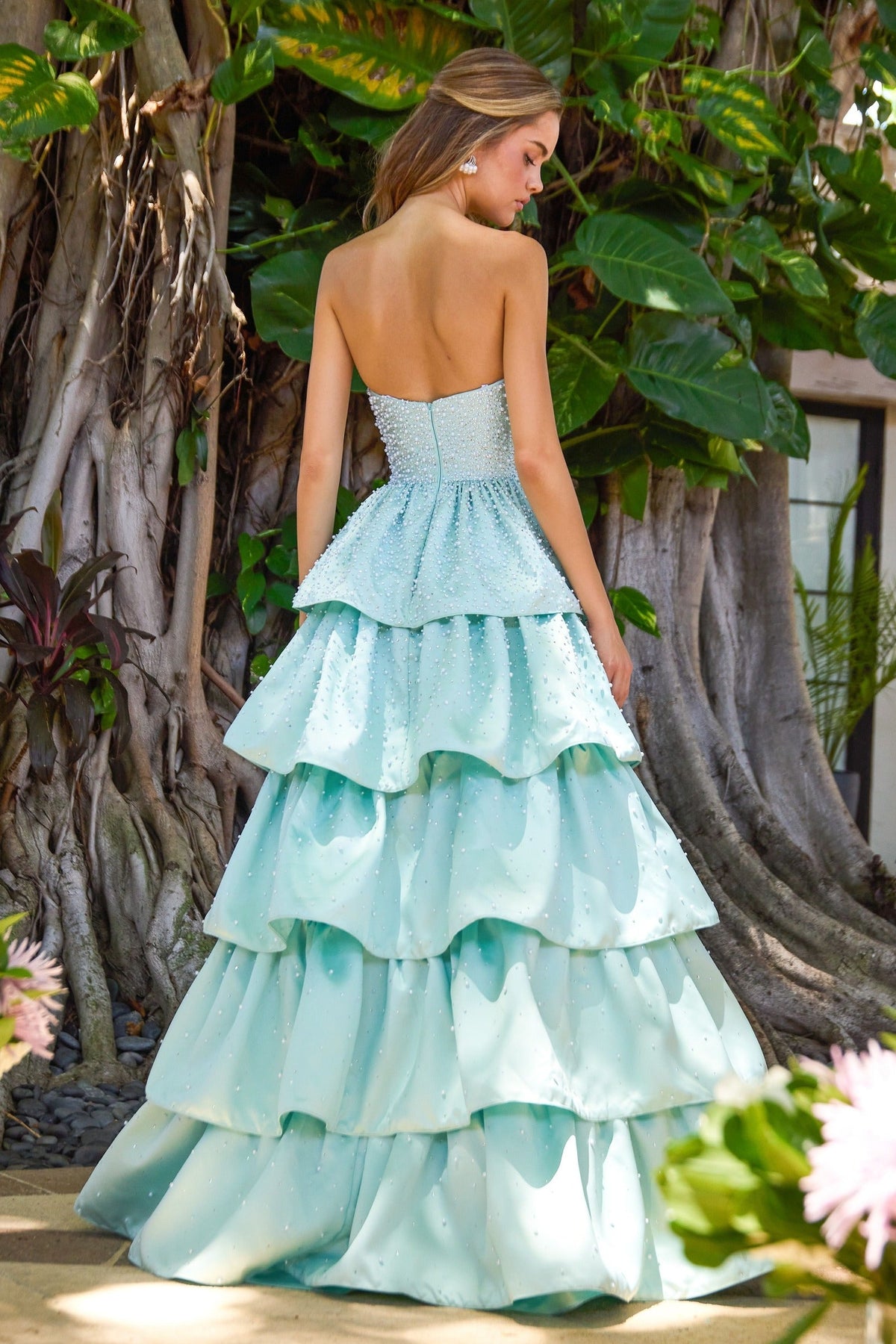 Ava Presley Strapless Beaded Tiered Ruffle Ball Gown 42507