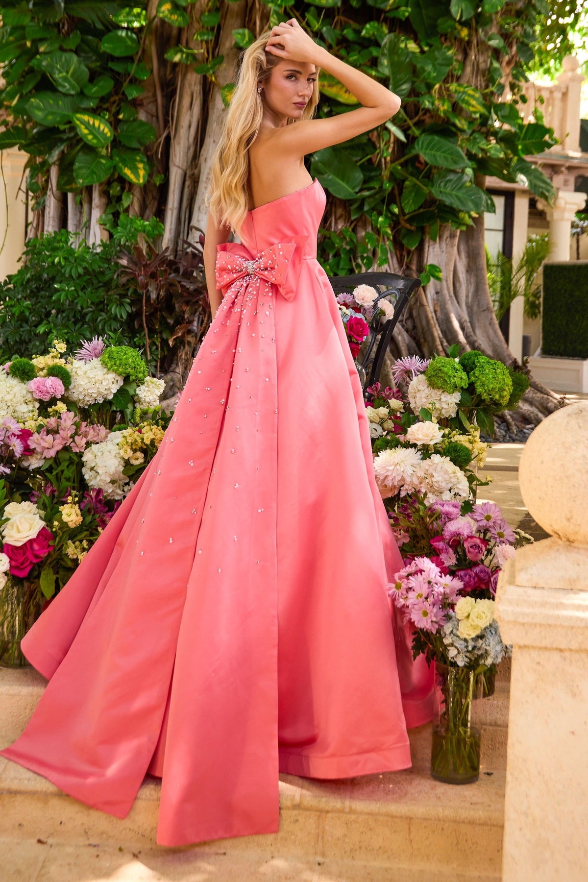Ava Presley Strapless Bow Satin Ball Gown 42523