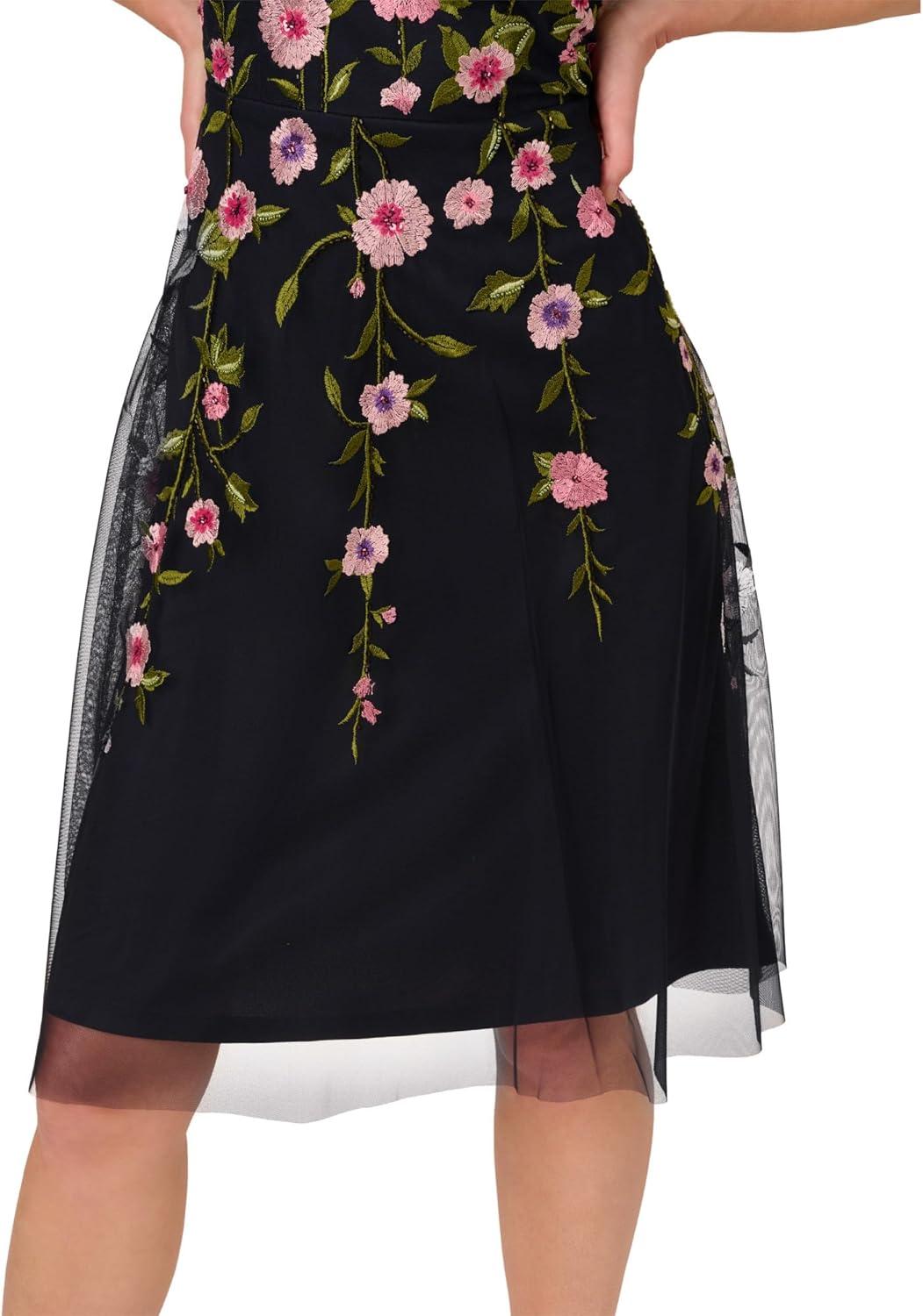 Midnight Multi Adrianna Papell AP1E211920 High-Neck Short Embroidered Floral Cocktail Dress